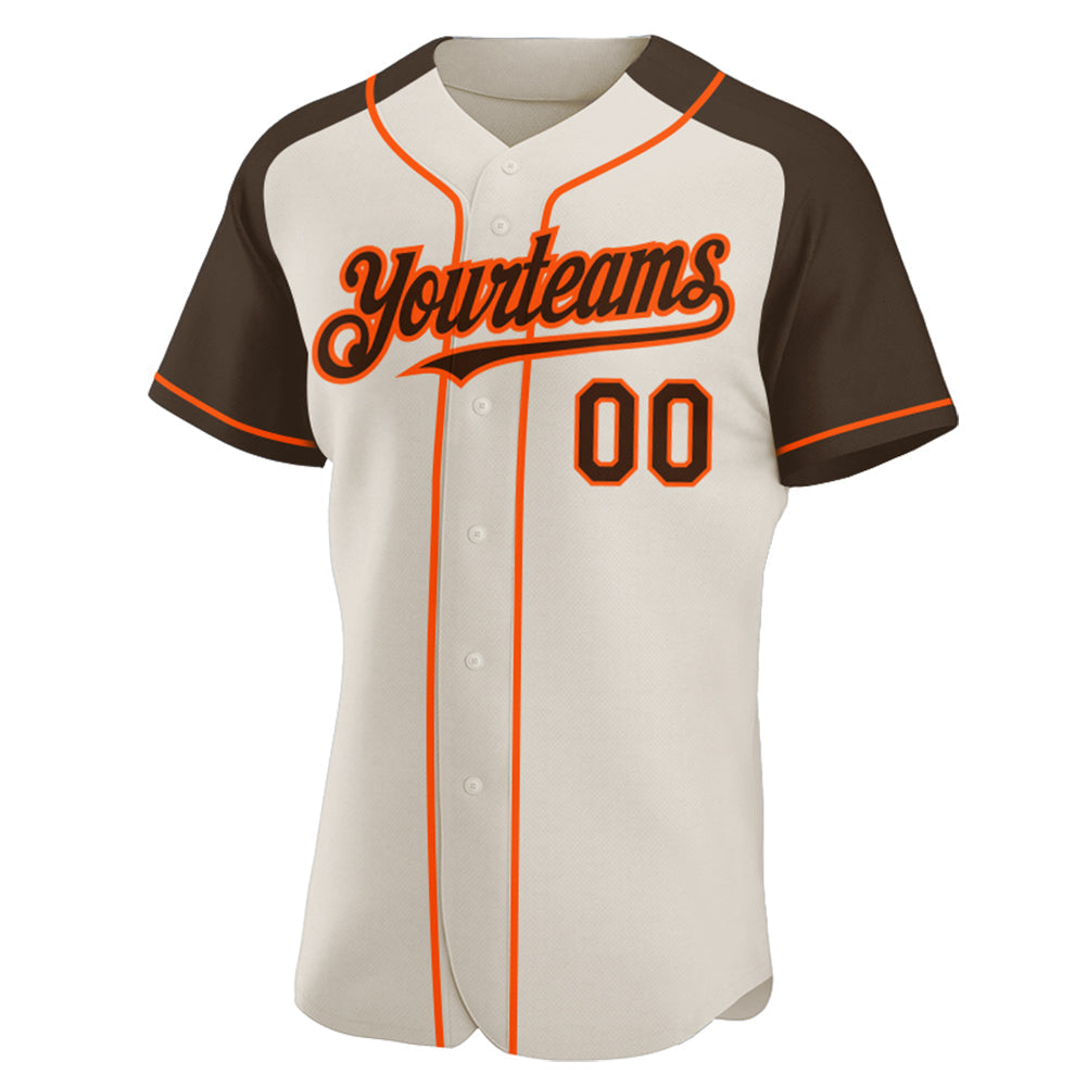 Custom Cream Brown-Orange Authentic Raglan Sleeves Baseball Jersey baseball jersey product view 2