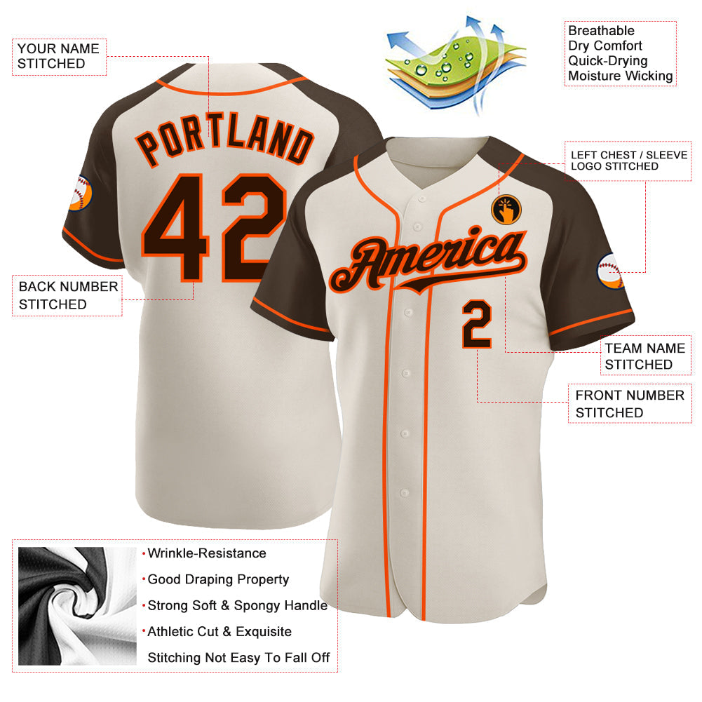 Custom Cream Brown-Orange Authentic Raglan Sleeves Baseball Jersey baseball jersey product view 3