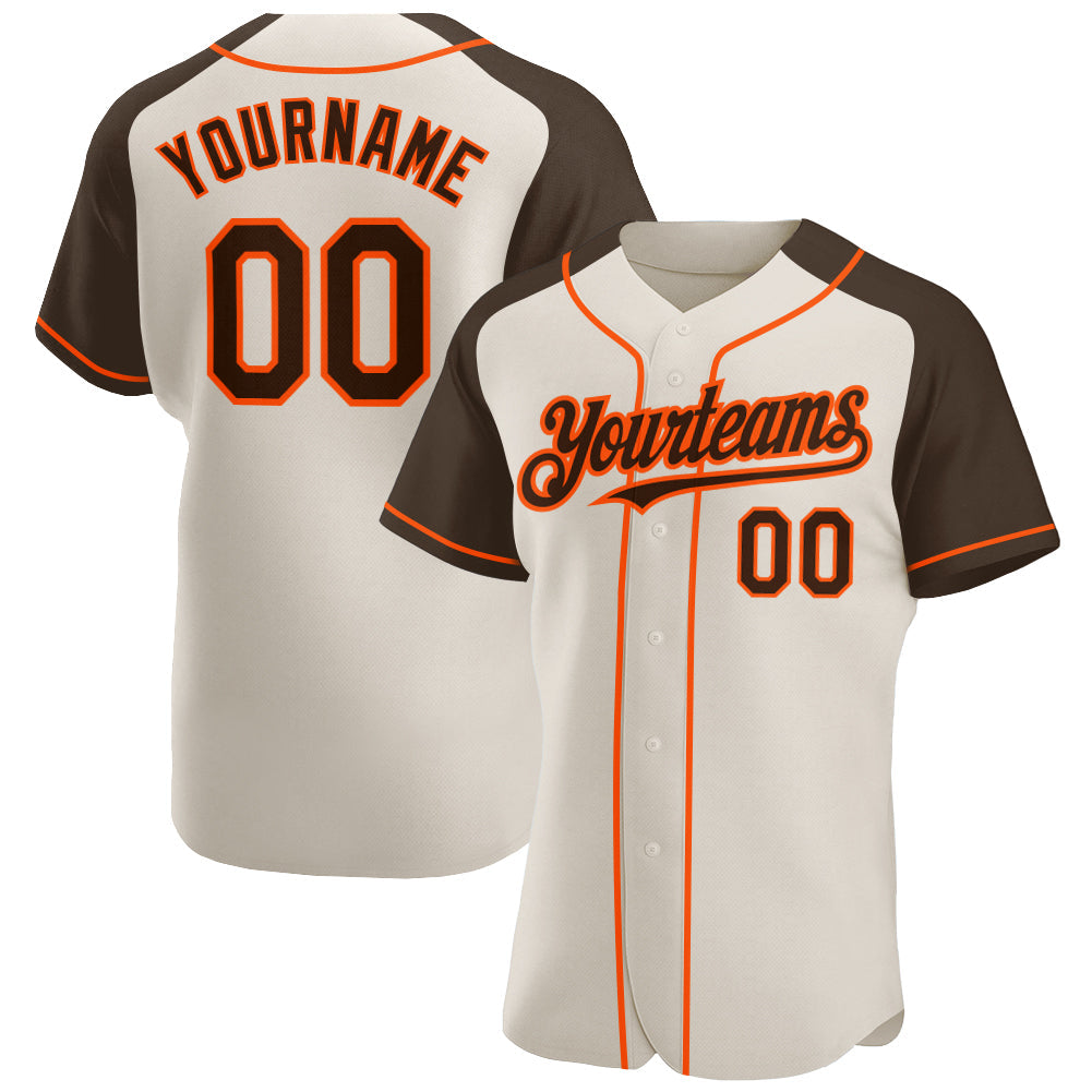 Custom Cream Brown-Orange Authentic Raglan Sleeves Baseball Jersey baseball jersey product view 1