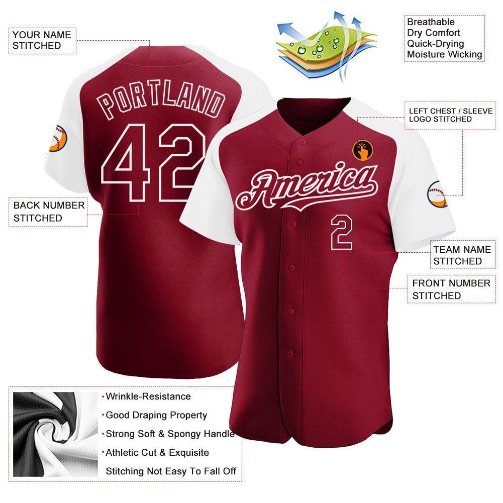 Custom Crimson White Authentic Raglan Sleeves Baseball Jersey baseball jersey product view 3