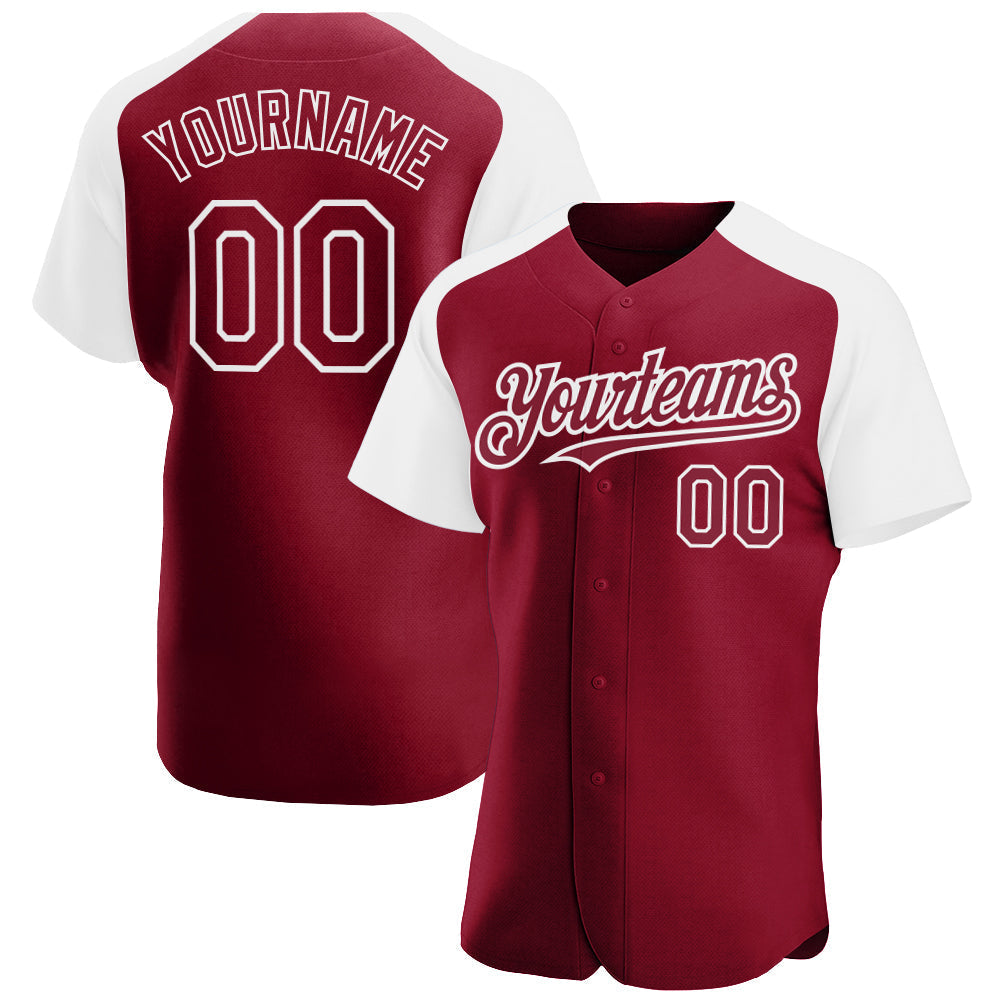 Custom Crimson White Authentic Raglan Sleeves Baseball Jersey baseball jersey product view 1