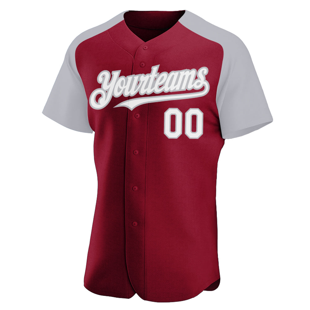Custom Crimson White-Gray Authentic Raglan Sleeves Baseball Jersey baseball jersey product view 2