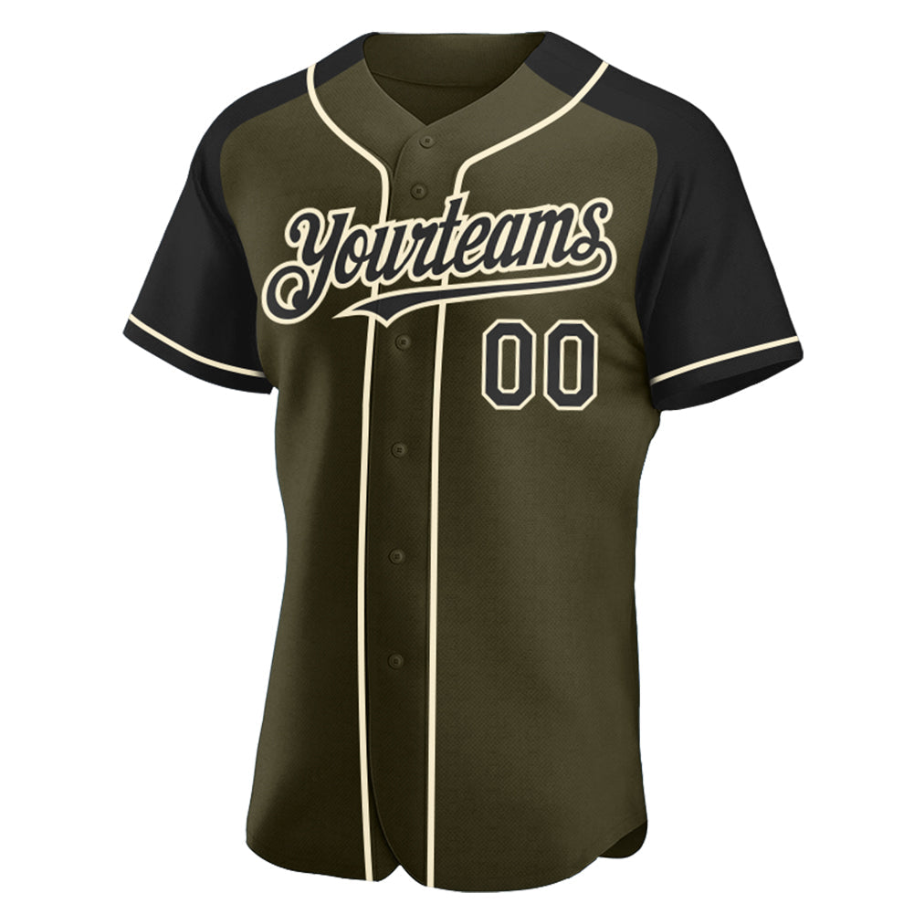 Custom Olive Black-Cream Authentic Raglan Sleeves Salute To Service Baseball Jersey baseball jersey product view 2