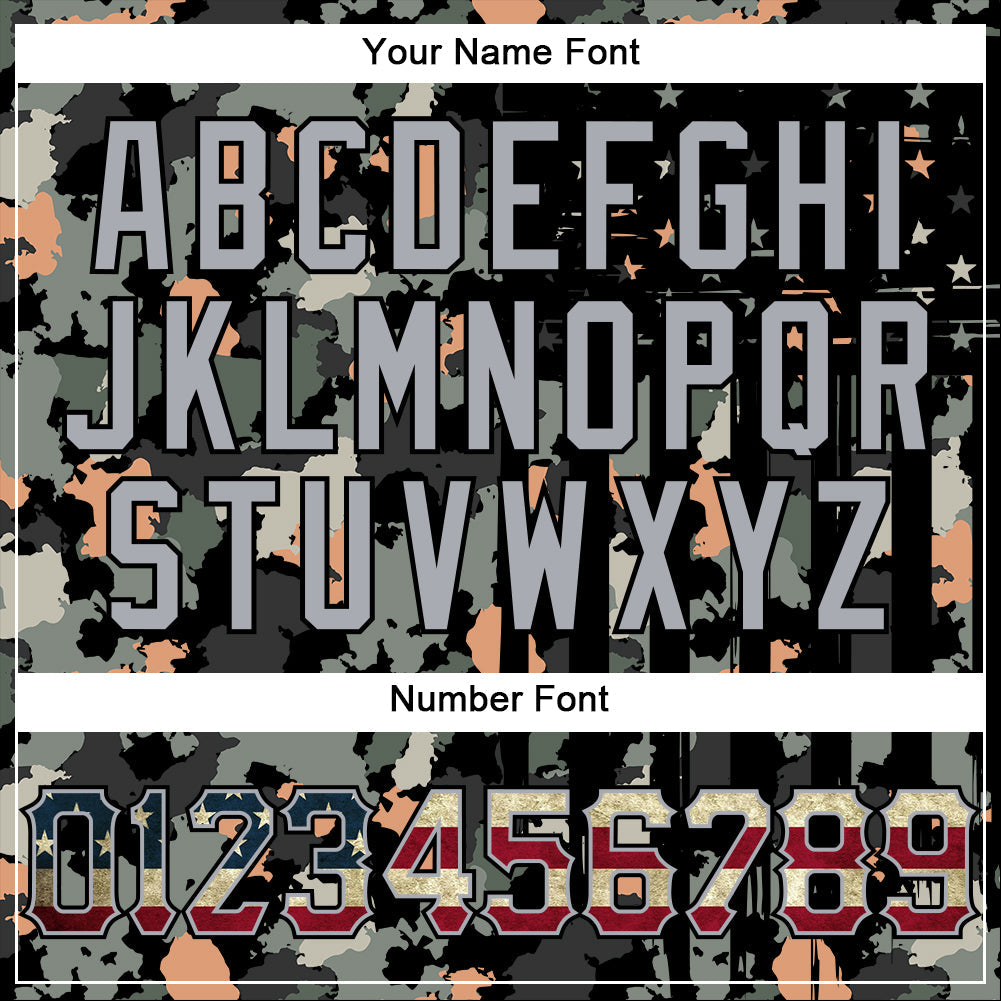 Custom Camo Vintage USA Flag Olive Gray-Black Patriotic Raglan Sleeves Authentic Baseball Jersey baseball jersey product view 5