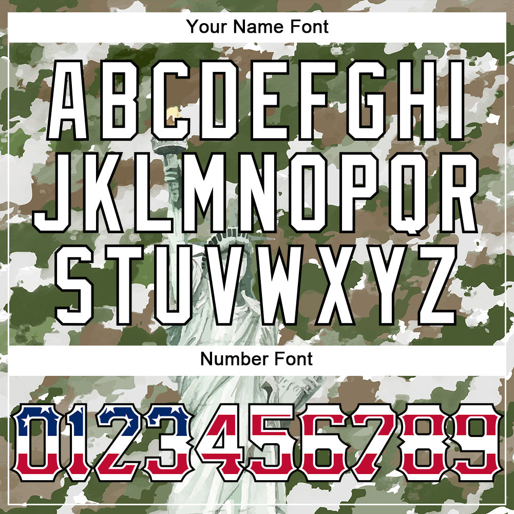 Custom Camo USA Flag Red Blue Black-White Statue Of Liberty Patriotic Stars & Stripes Raglan Sleeves Authentic Baseball Jersey baseball jersey product view 5