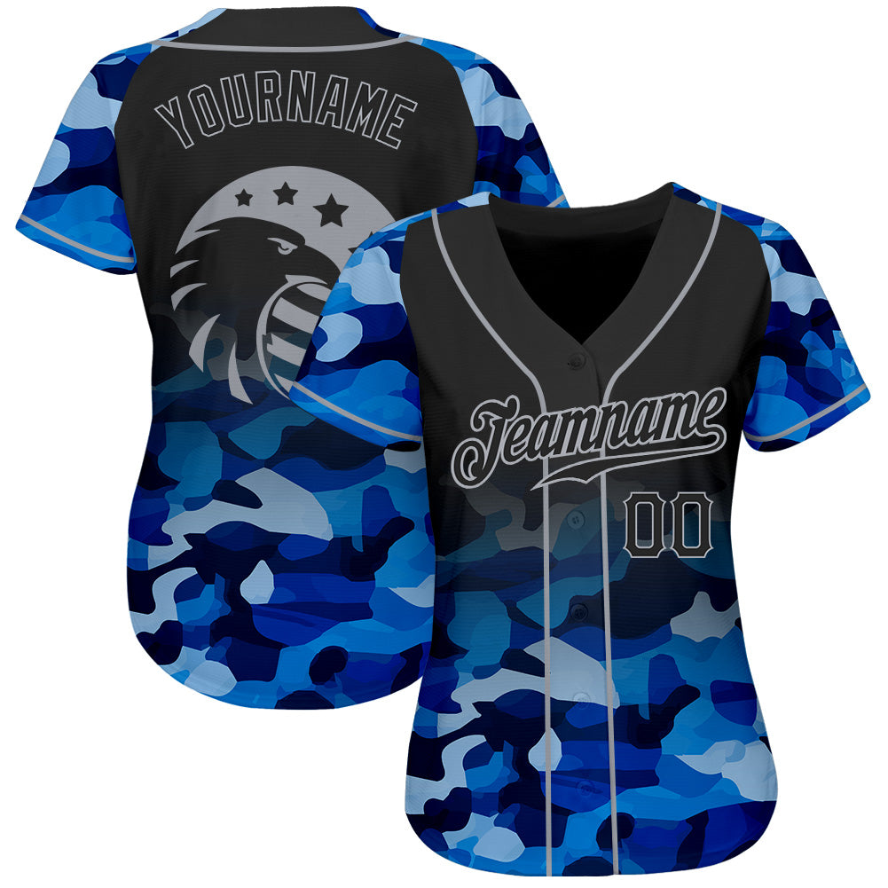 Custom Camo Black-Gray American Flag Patriotic Eagle Raglan Sleeves Authentic Baseball Jersey baseball jersey product view 2