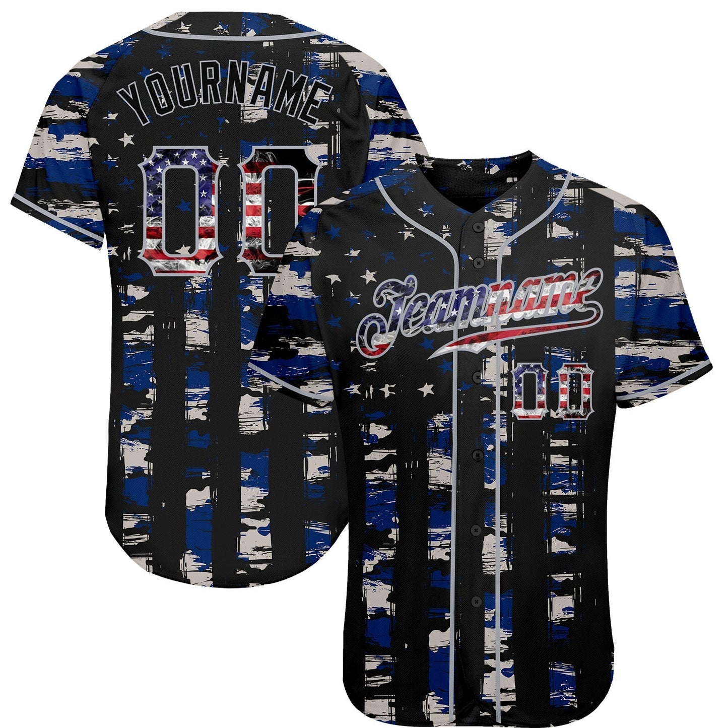 Custom Black USA Flag-Gray Distressed Grunge Patriotic Raglan Sleeves Authentic Baseball Jersey baseball jersey product view 1