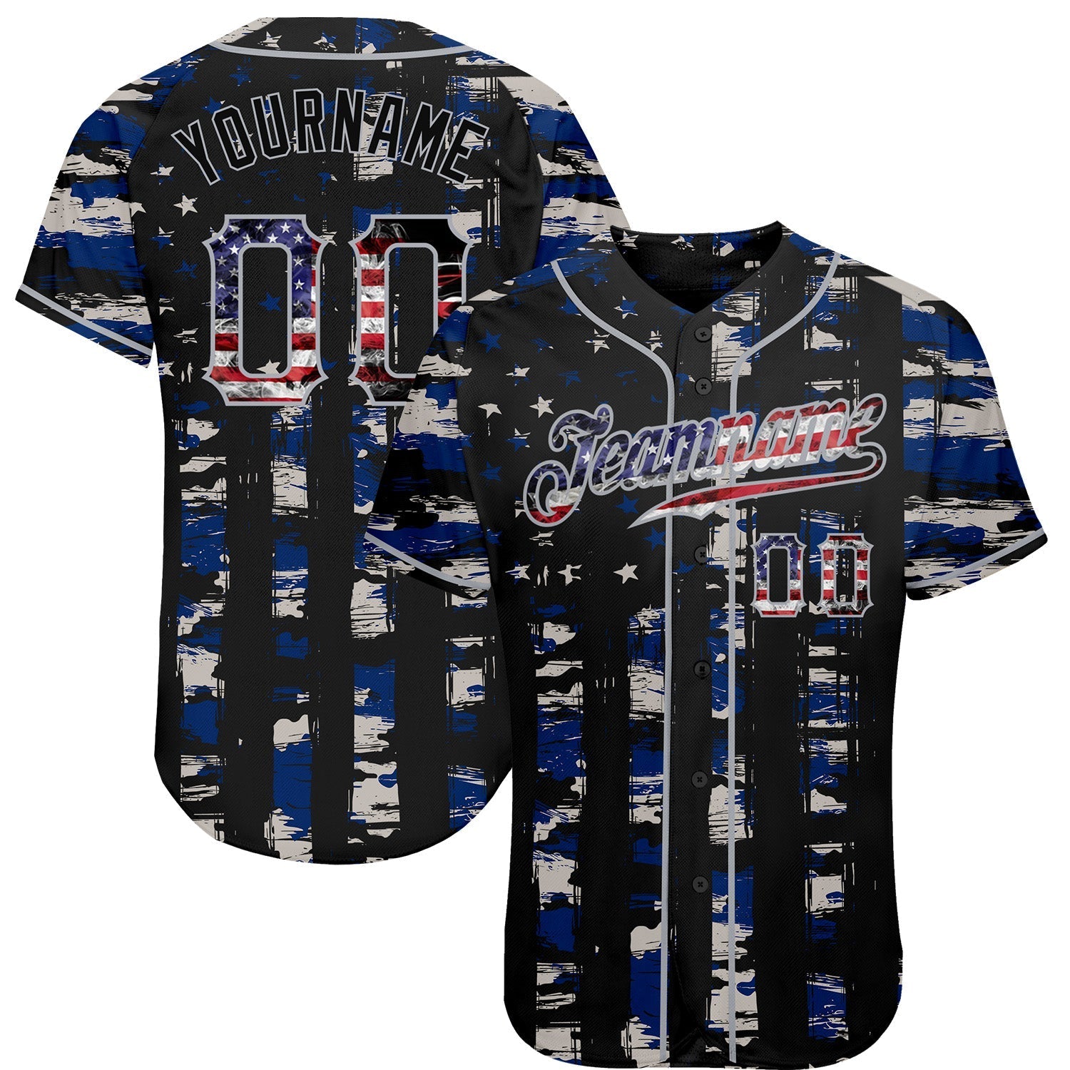 Custom Black USA Flag-Gray Distressed Grunge Patriotic Raglan Sleeves Authentic Baseball Jersey baseball jersey product view 1