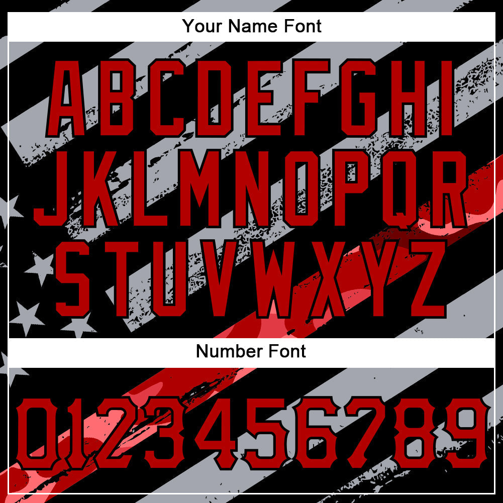 Custom Black Red American Flag Patriotic Camo Raglan Sleeves Authentic Baseball Jersey baseball jersey product view 5