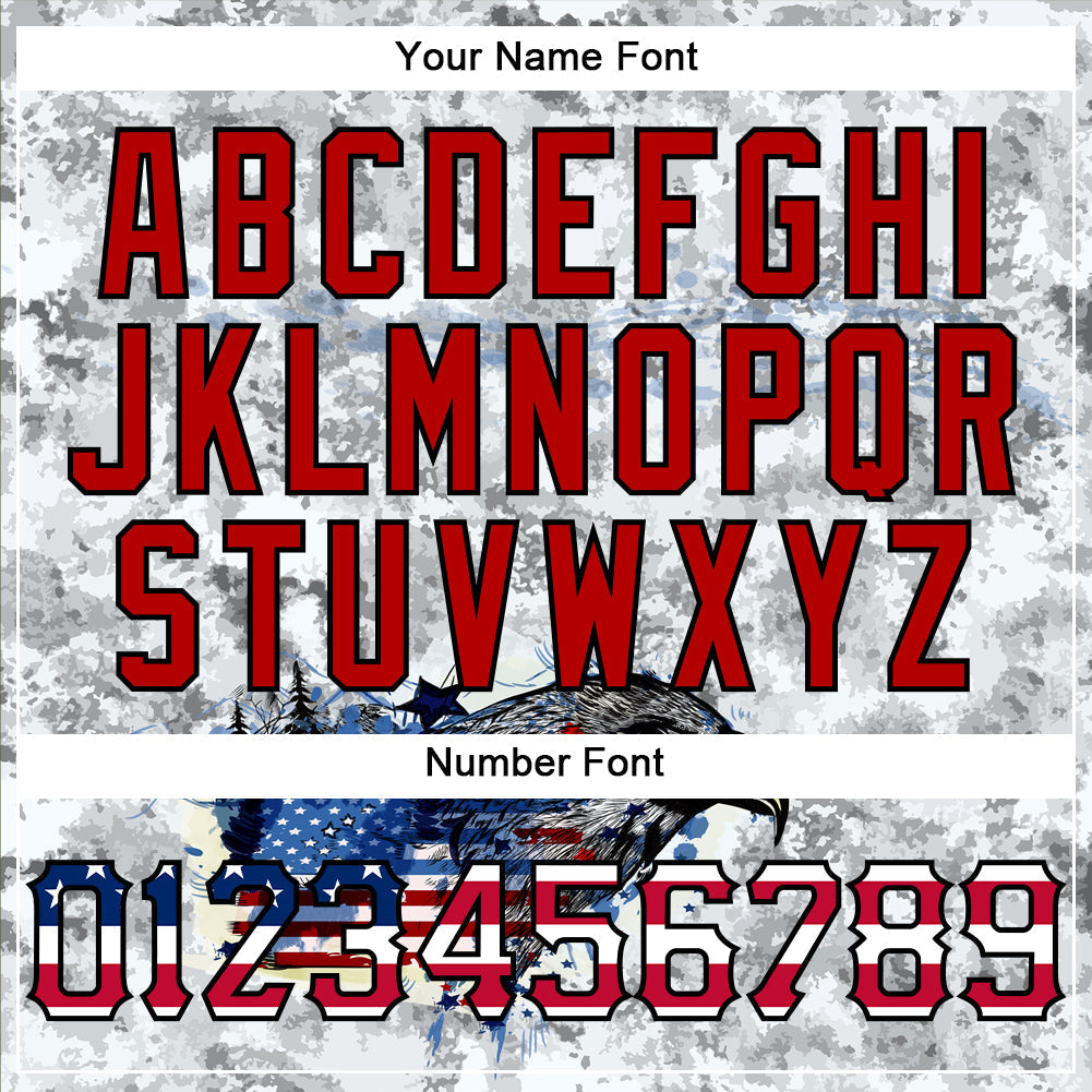 Custom White USA Flag Red-Black Bald Eagle Patriotic Grunge Camo Raglan Sleeves Authentic Baseball Jersey baseball jersey product view 5