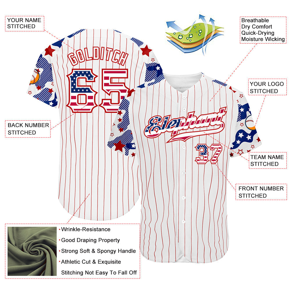 Custom White Red Pinstripe USA Flag-Blue Patriotic Stars & Stripes Raglan Sleeves Authentic Baseball Jersey baseball jersey product view 3