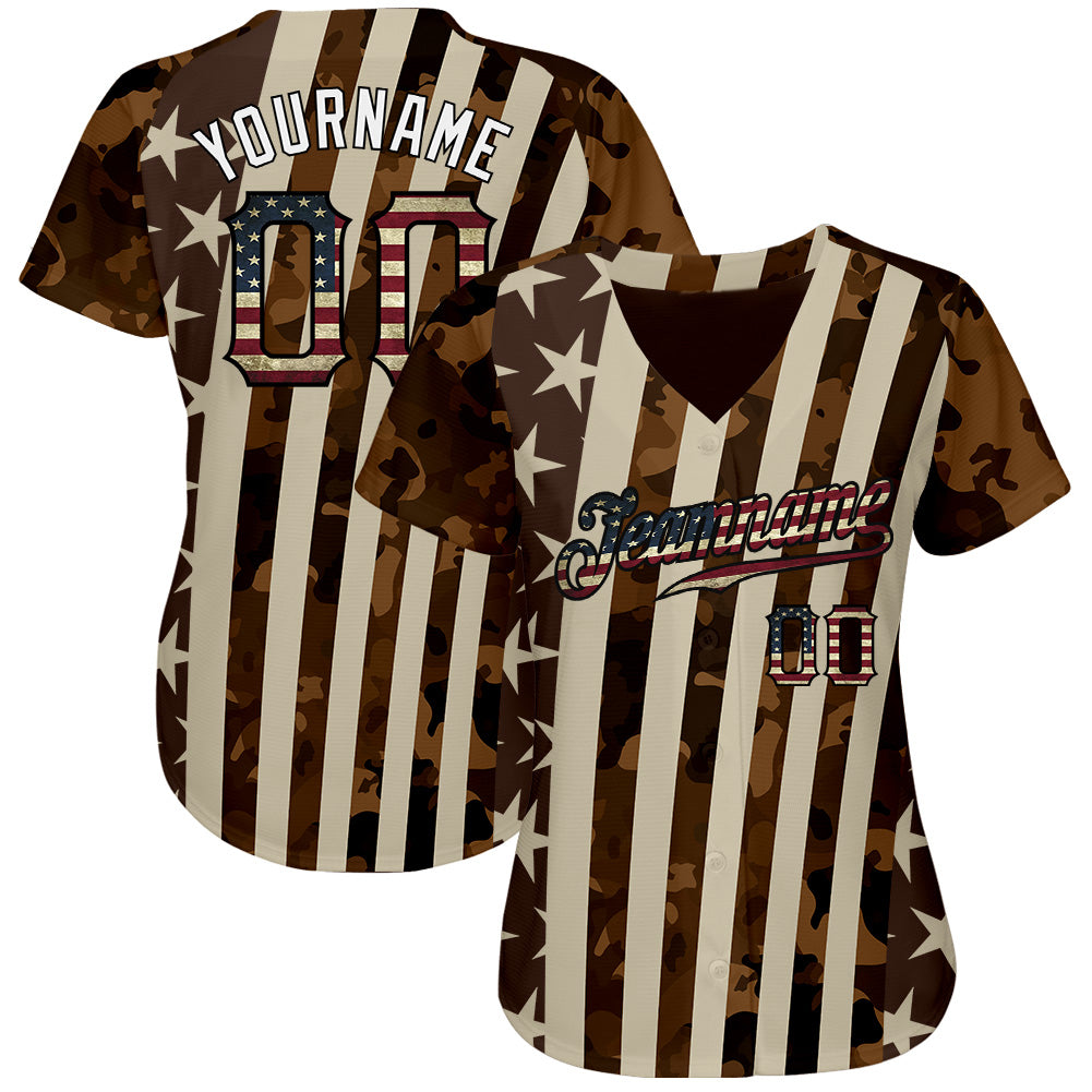 Custom Camo Vintage USA Flag Cream Black-White Patriotic Desert Camouflage Raglan Sleeves Authentic Baseball Jersey baseball jersey product view 2