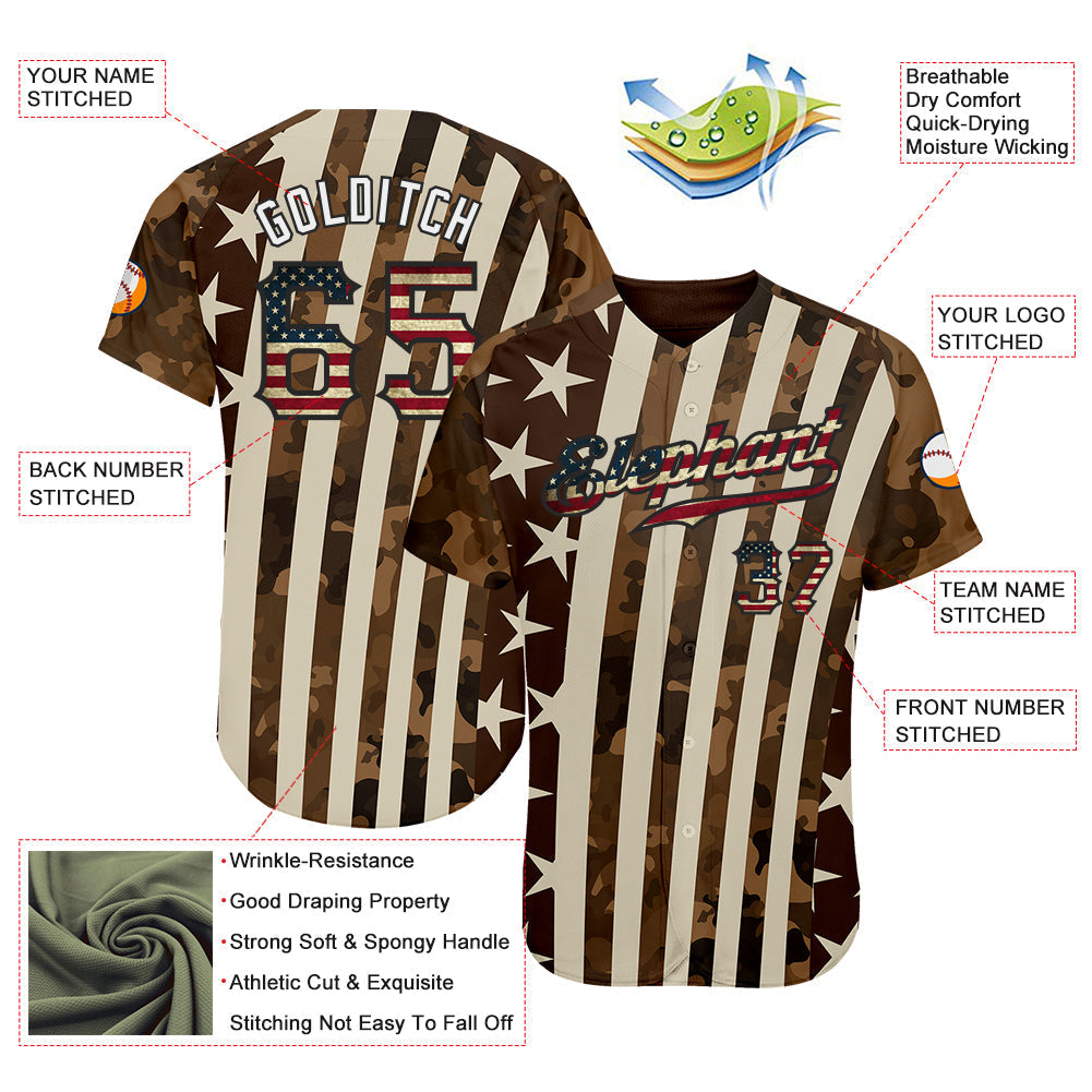 Custom Camo Vintage USA Flag Cream Black-White Patriotic Desert Camouflage Raglan Sleeves Authentic Baseball Jersey baseball jersey product view 3