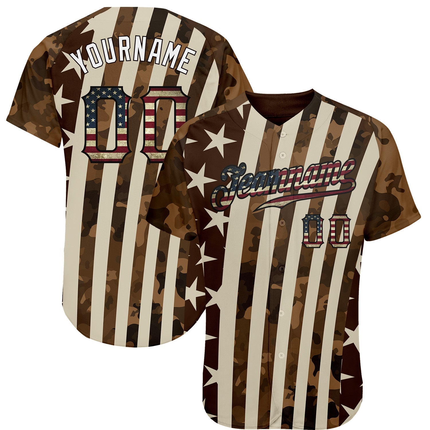 Custom Camo Vintage USA Flag Cream Black-White Patriotic Desert Camouflage Raglan Sleeves Authentic Baseball Jersey baseball jersey product view 1