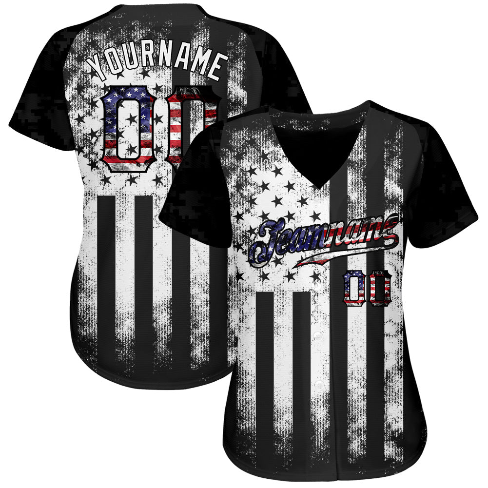 Custom Black USA Flag-White Patriotic Distressed Grunge Desert Camouflage Raglan Sleeves Authentic Baseball Jersey baseball jersey product view 2