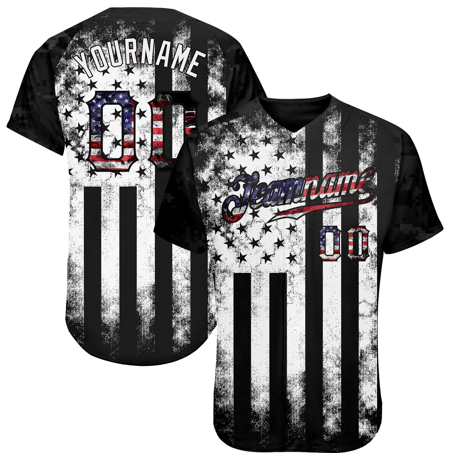 Custom Black USA Flag-White Patriotic Distressed Grunge Desert Camouflage Raglan Sleeves Authentic Baseball Jersey baseball jersey product view 1