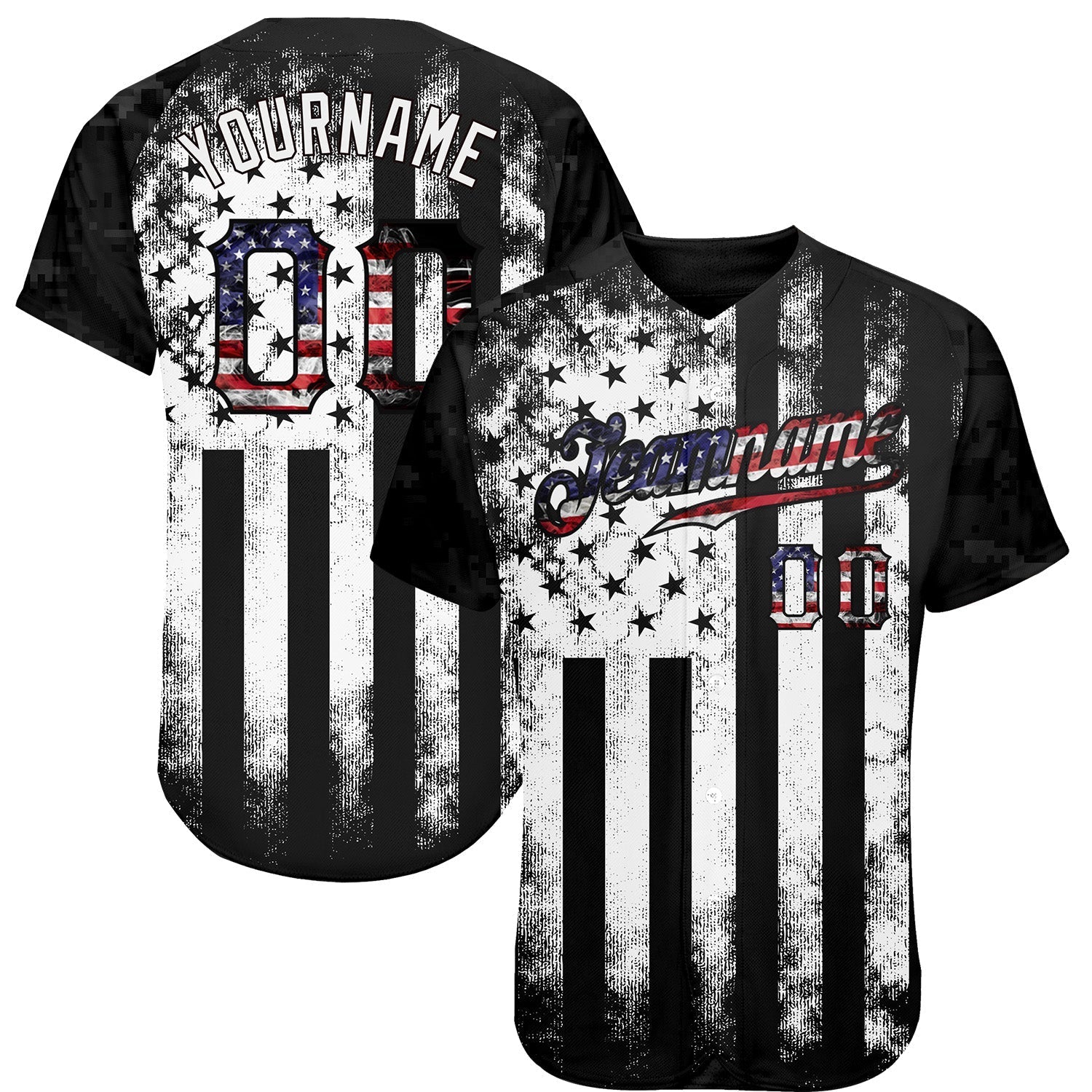Custom Black USA Flag-White Patriotic Distressed Grunge Desert Camouflage Raglan Sleeves Authentic Baseball Jersey baseball jersey product view 1