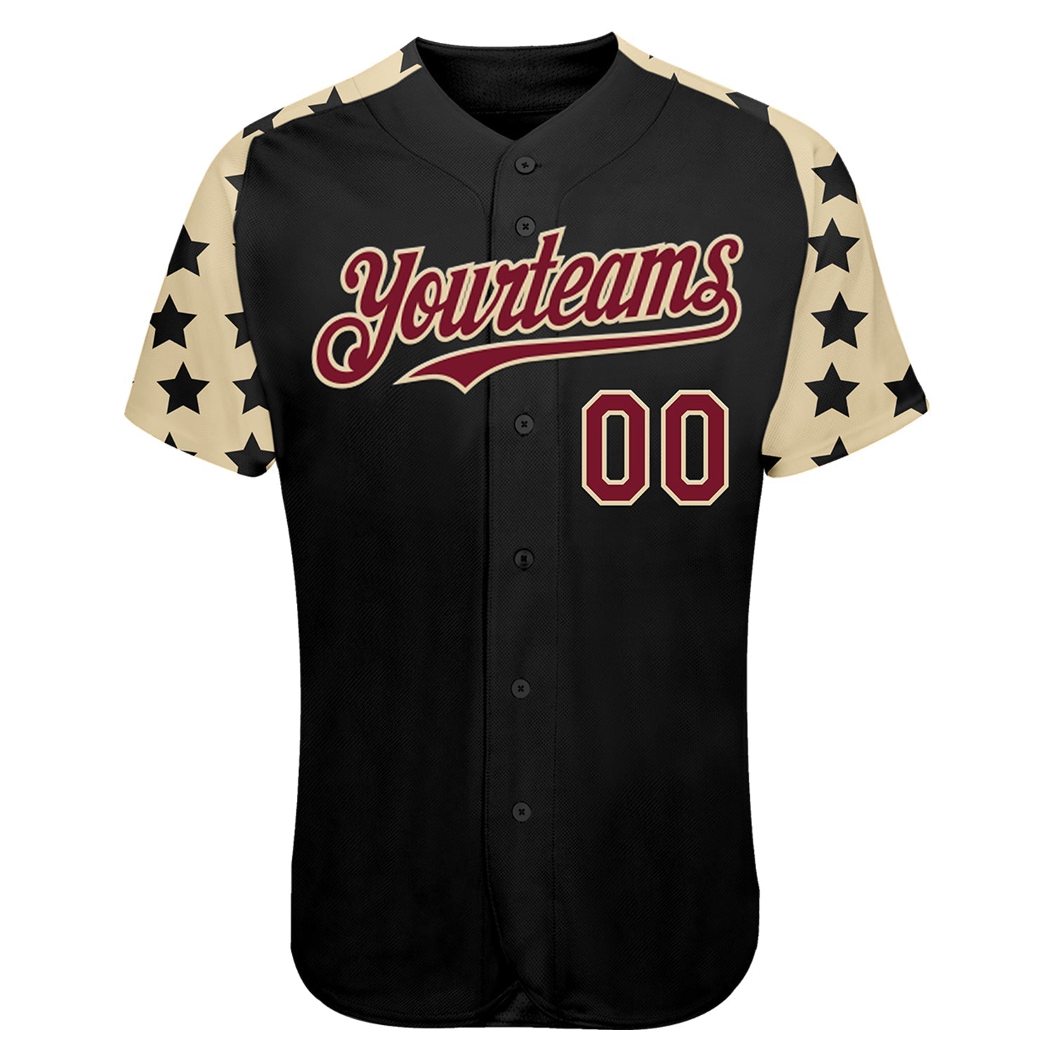 Custom Black Crimson-Cream Star Raglan Sleeves Authentic Baseball Jersey baseball jersey product view 2
