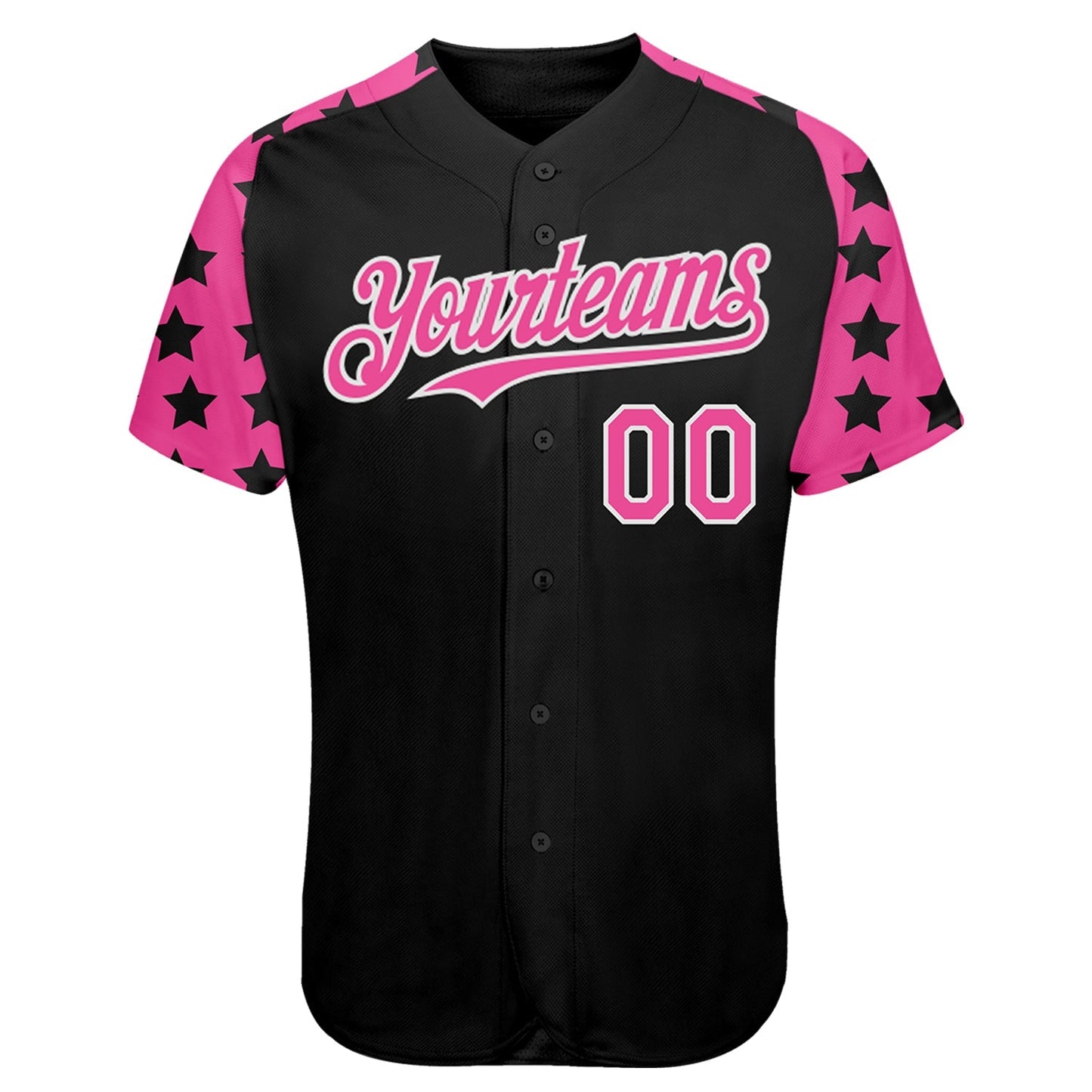 Custom Black Pink-White Star Raglan Sleeves Authentic Baseball Jersey baseball jersey product view 2