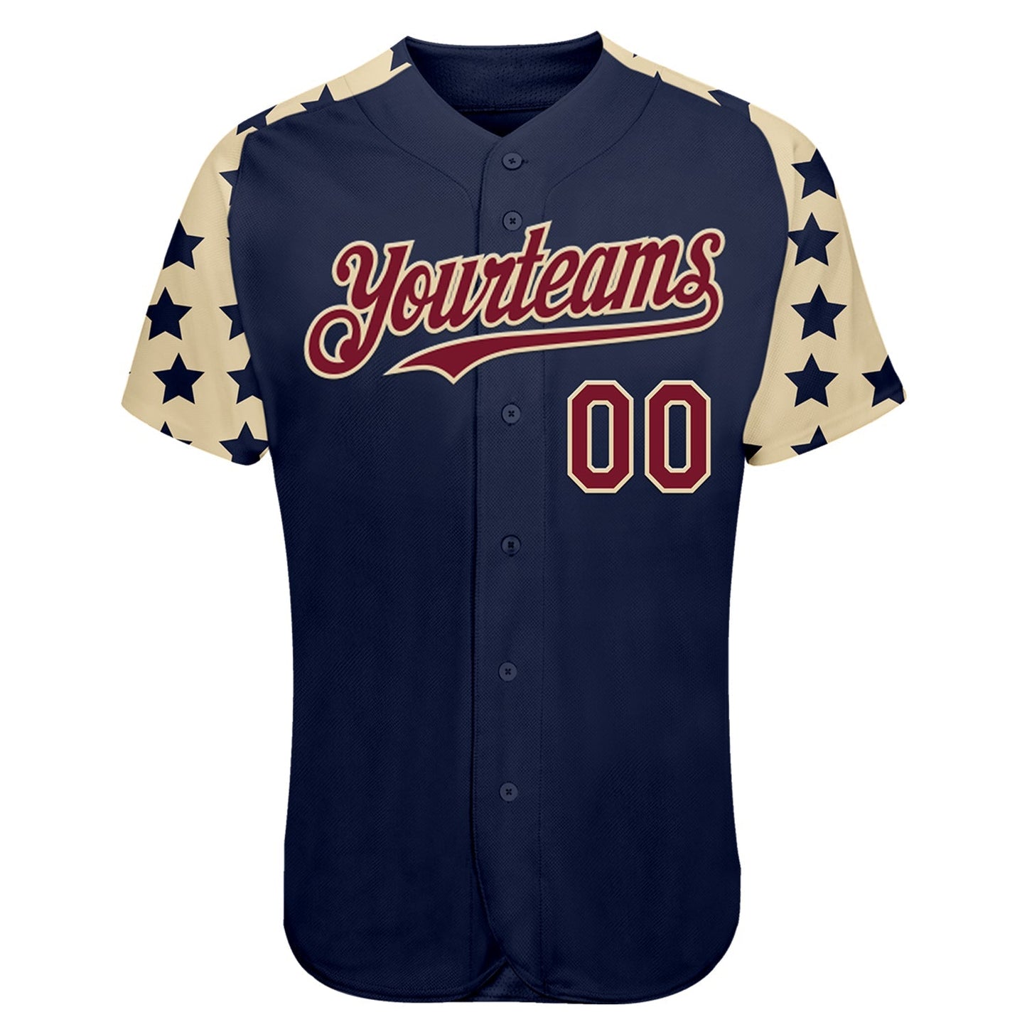 Custom Navy Crimson-Cream Star Raglan Sleeves Authentic Baseball Jersey baseball jersey product view 2