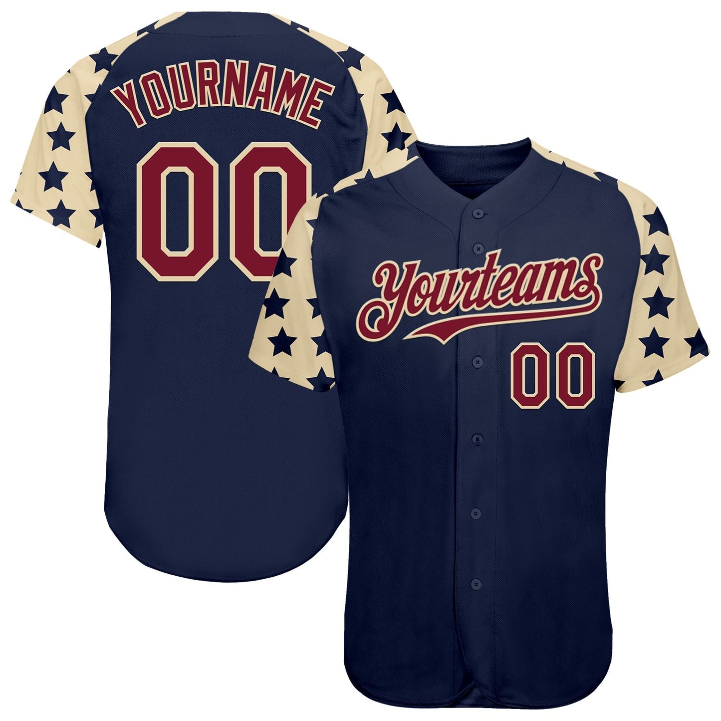 Custom Navy Crimson-Cream Star Raglan Sleeves Authentic Baseball Jersey baseball jersey product view 1