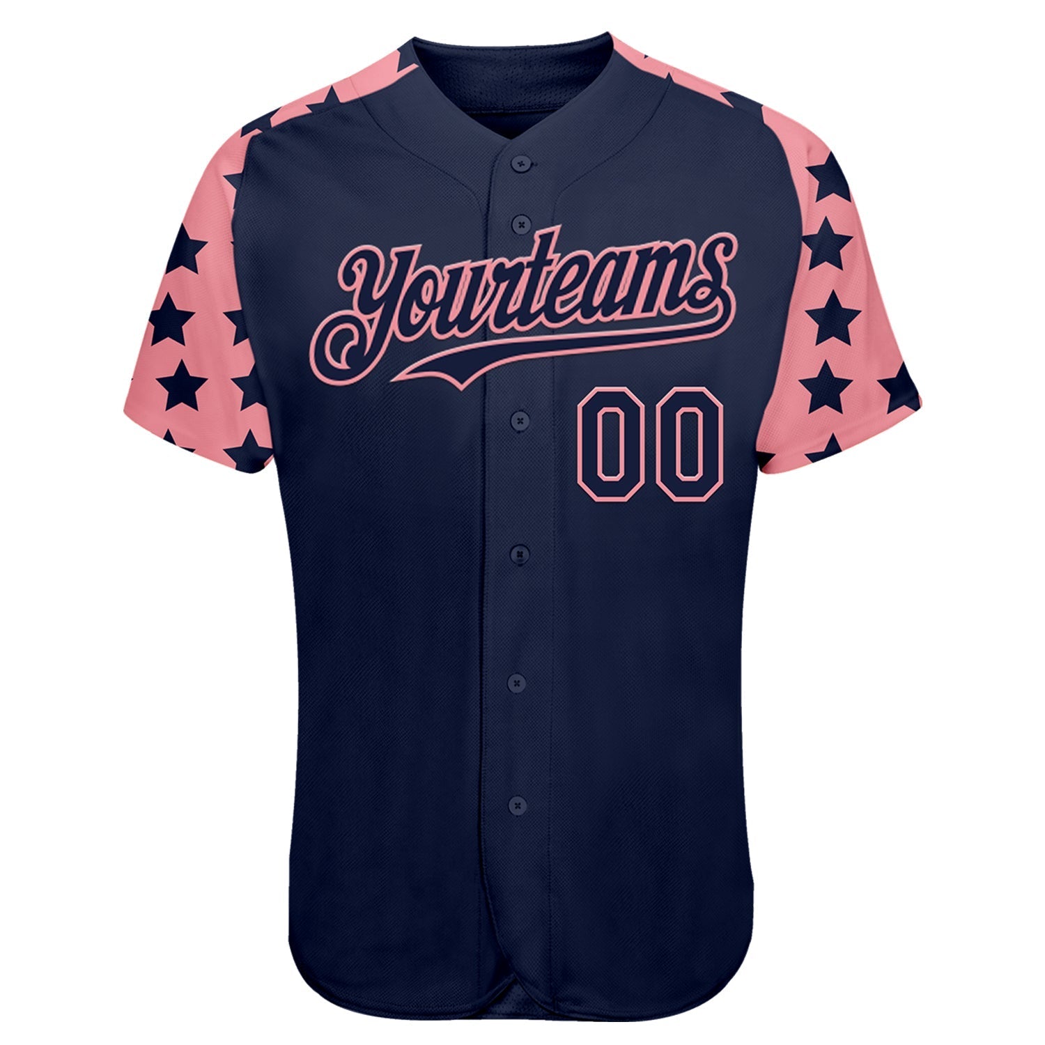 Custom Navy Medium Pink Star Raglan Sleeves Authentic Baseball Jersey baseball jersey product view 2