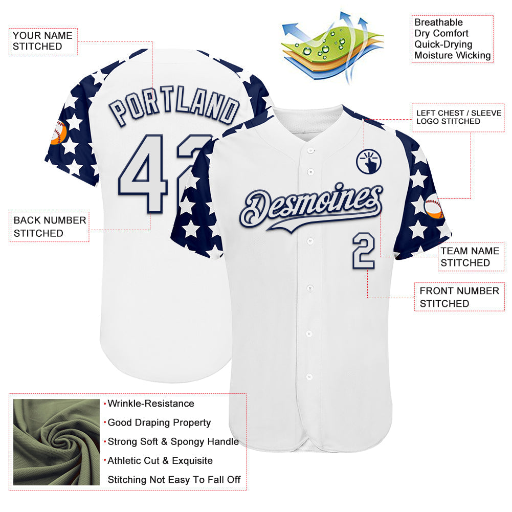 Custom White Navy Star Raglan Sleeves Authentic Baseball Jersey baseball jersey product view 3