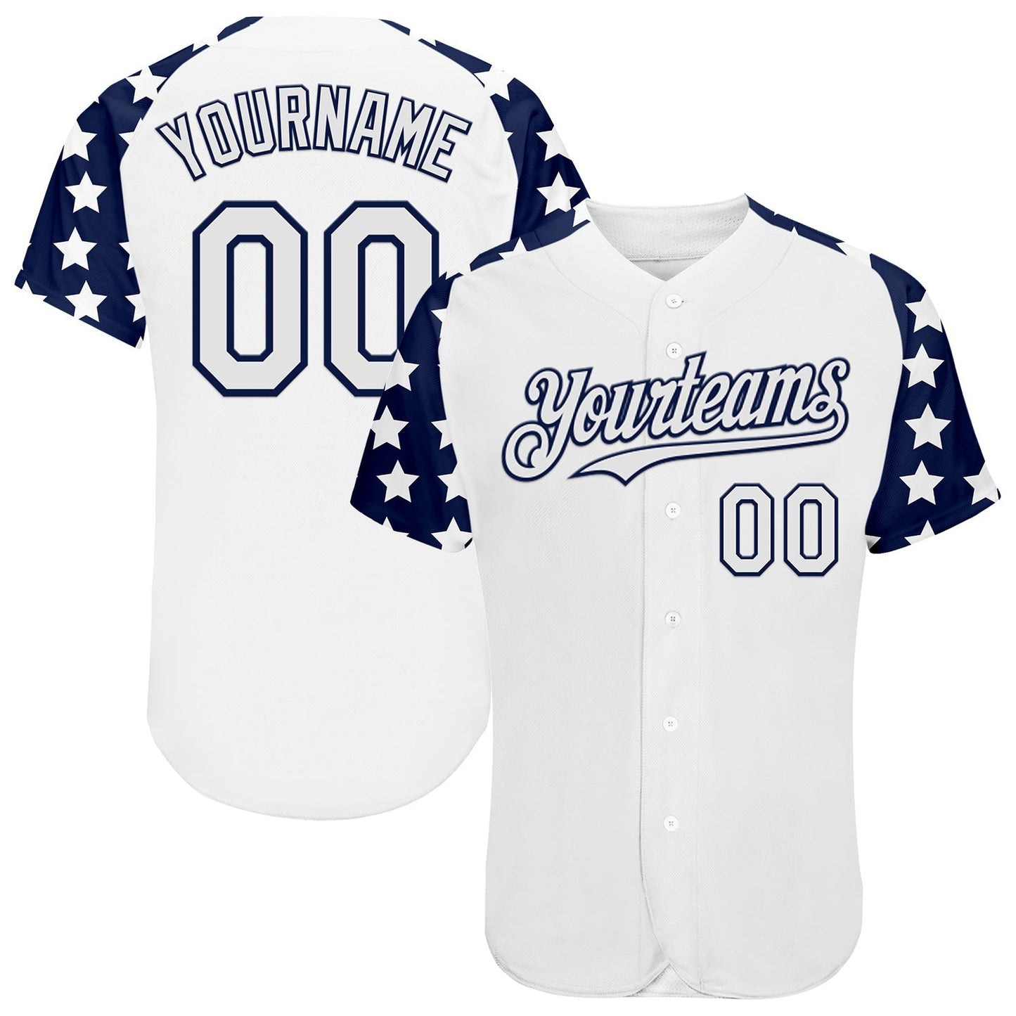 Custom White Navy Star Raglan Sleeves Authentic Baseball Jersey baseball jersey product view 1