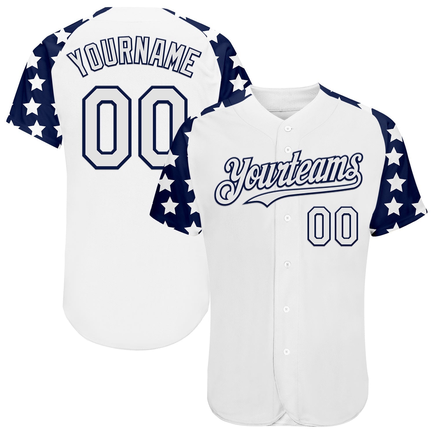Custom White Navy Star Raglan Sleeves Authentic Baseball Jersey baseball jersey product view 1