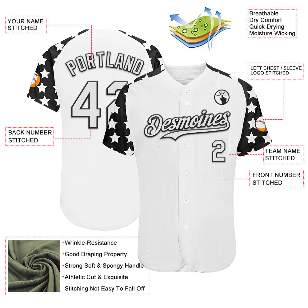 Custom White Black Star Raglan Sleeves Authentic Baseball Jersey baseball jersey product view 3