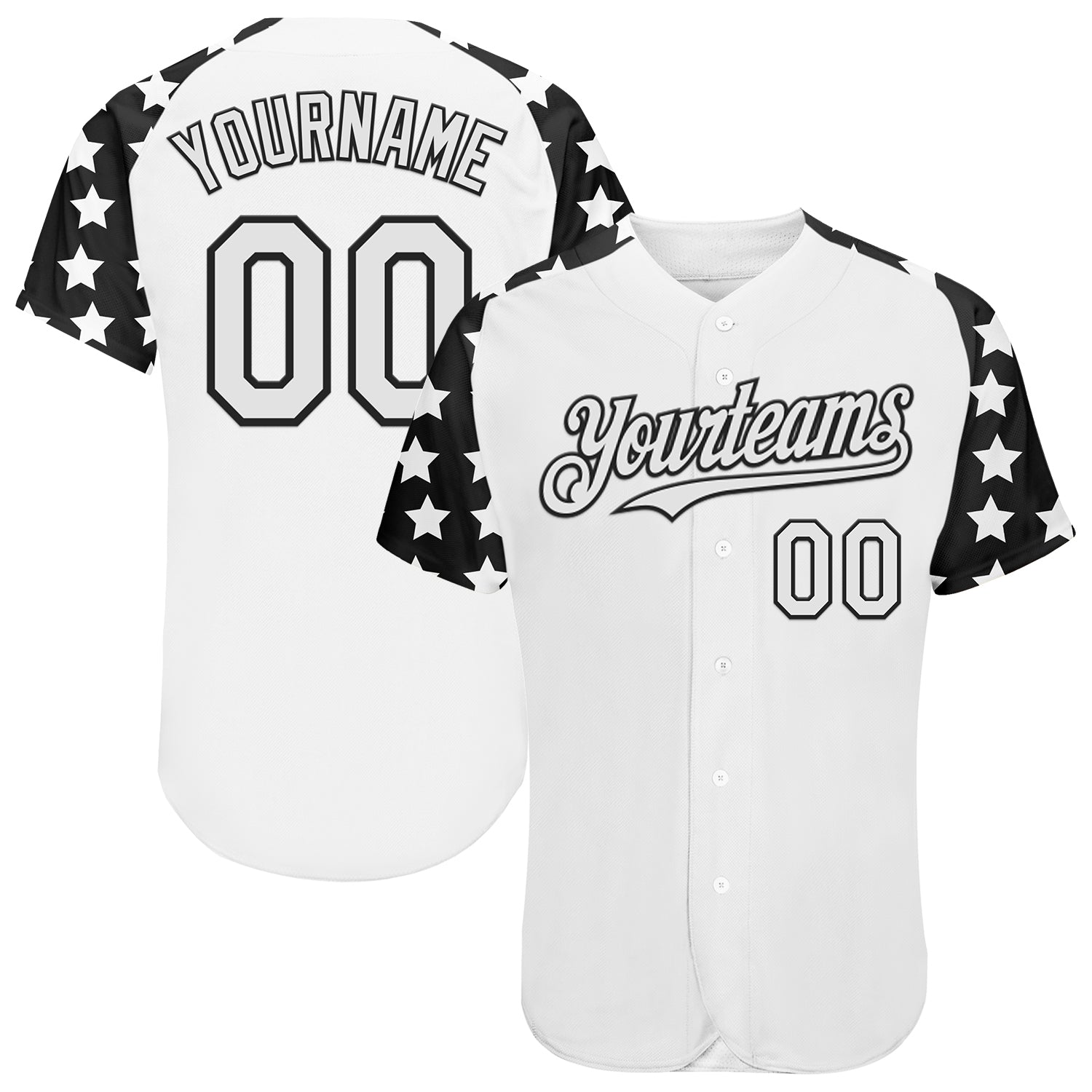 Custom White Black Star Raglan Sleeves Authentic Baseball Jersey baseball jersey product view 1