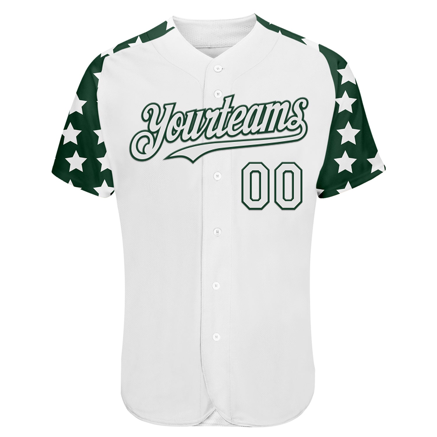 Custom White Green Star Raglan Sleeves Authentic Baseball Jersey baseball jersey product view 2