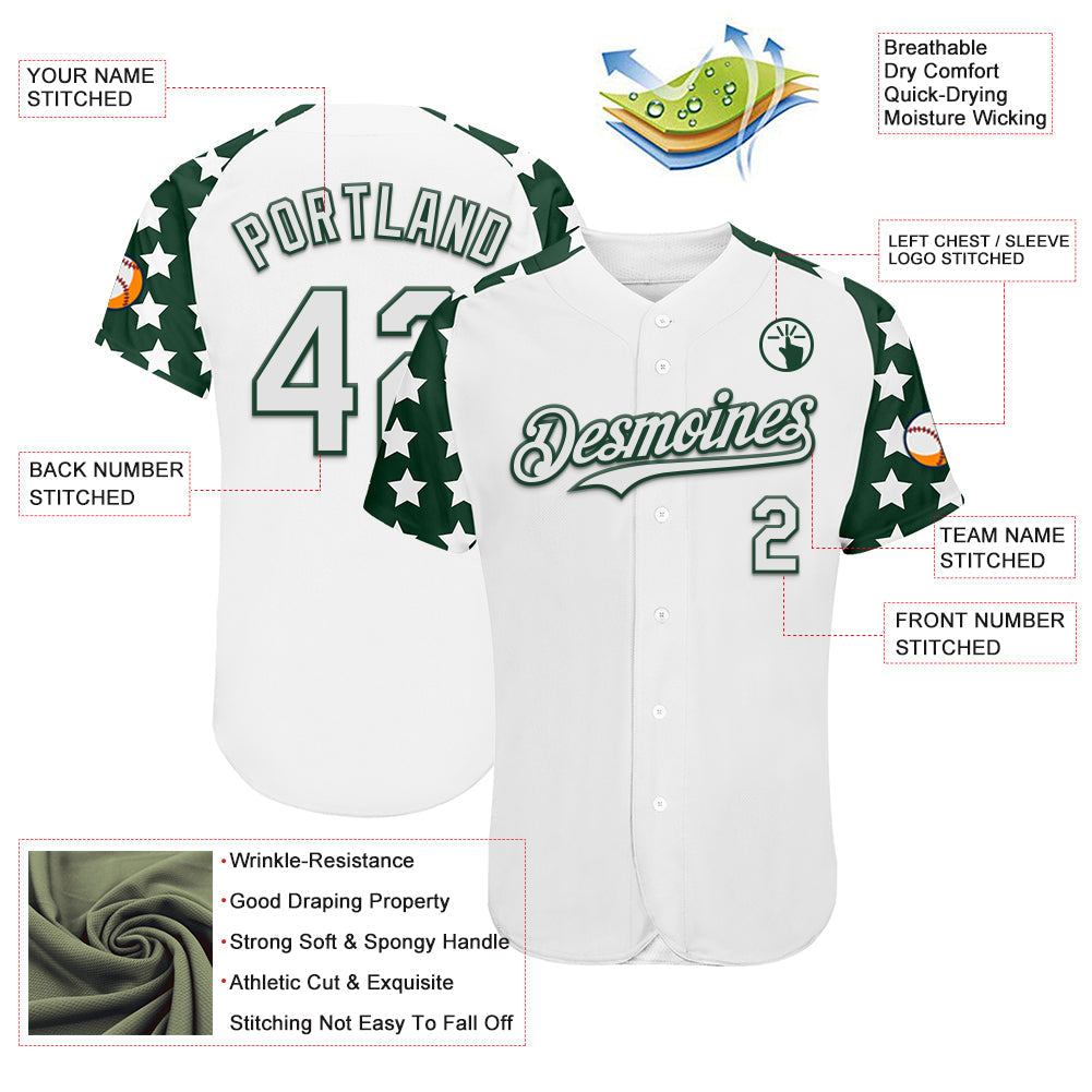 Custom White Green Star Raglan Sleeves Authentic Baseball Jersey baseball jersey product view 3
