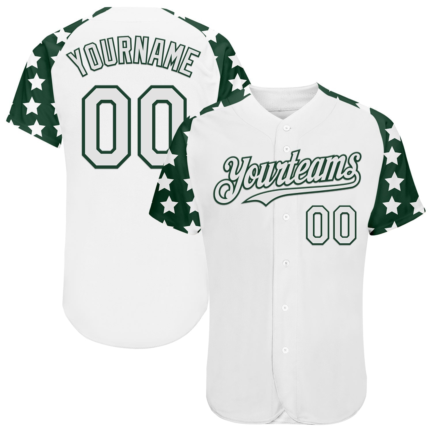 Custom White Green Star Raglan Sleeves Authentic Baseball Jersey baseball jersey product view 1