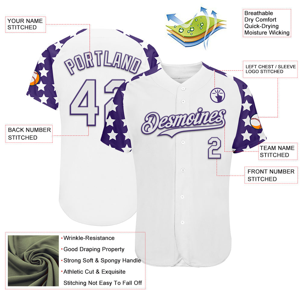 Custom White Purple Star Raglan Sleeves Authentic Baseball Jersey baseball jersey product view 3