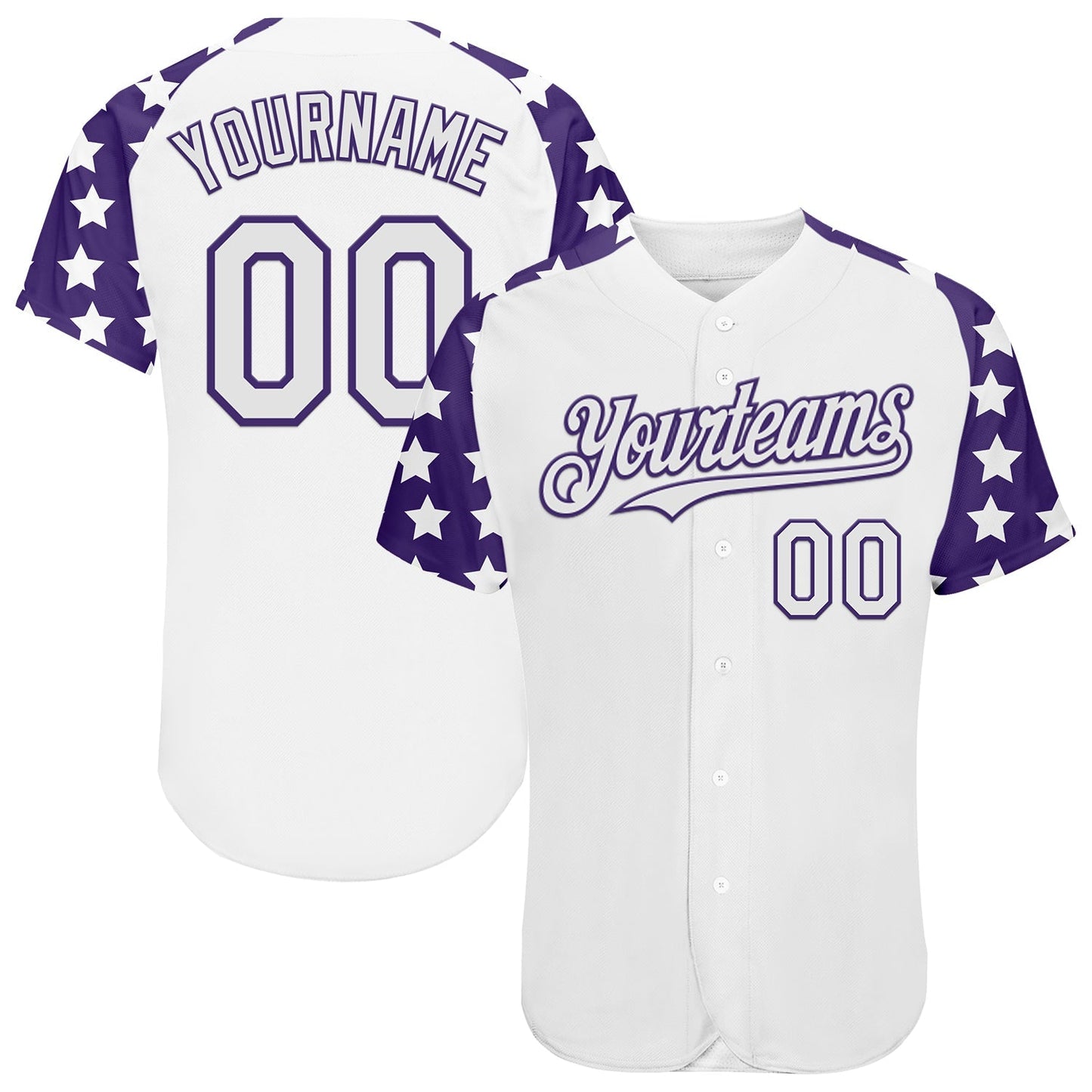 Custom White Purple Star Raglan Sleeves Authentic Baseball Jersey baseball jersey product view 1