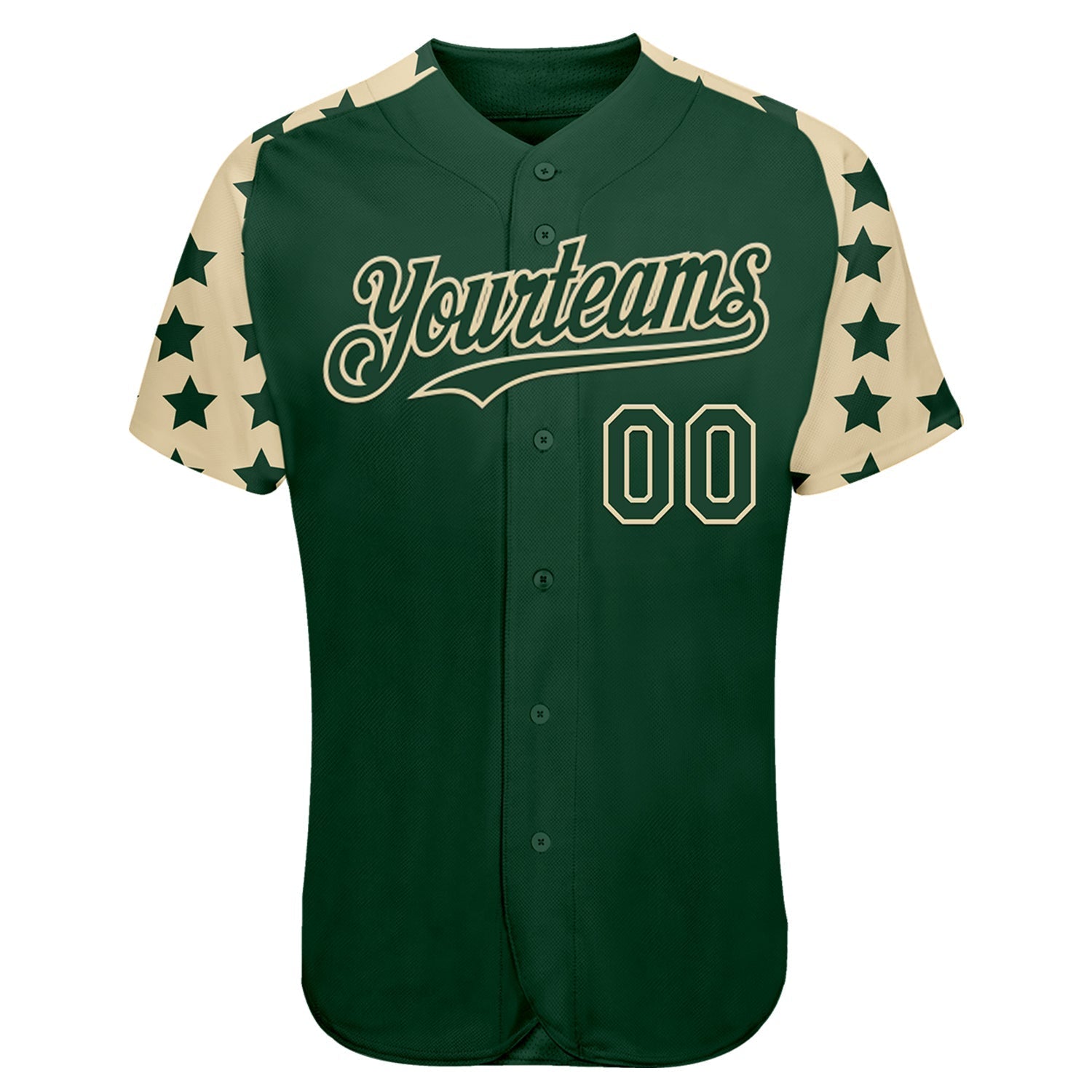 Custom Green Cream Star Raglan Sleeves Authentic Baseball Jersey baseball jersey product view 2