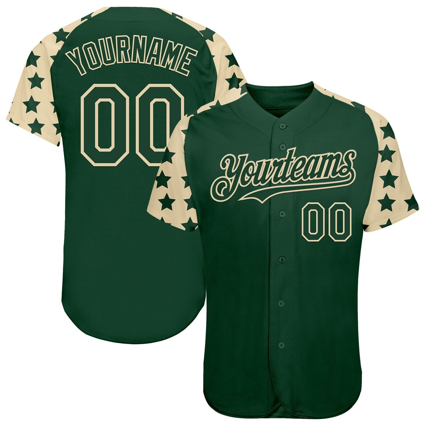 Custom Green Cream Star Raglan Sleeves Authentic Baseball Jersey baseball jersey product view 1