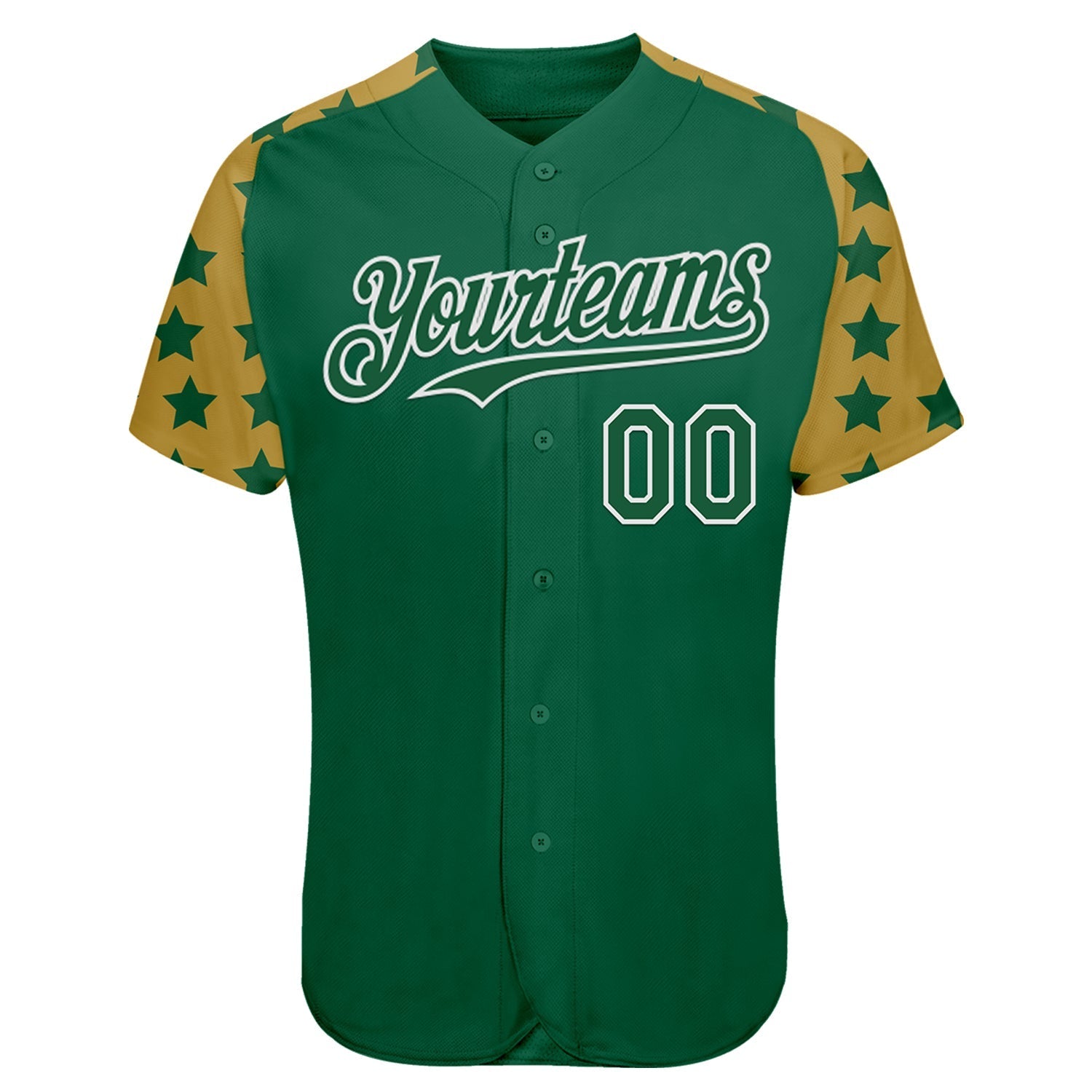 Custom Green White-Old Gold Star Raglan Sleeves Authentic Baseball Jersey baseball jersey product view 2