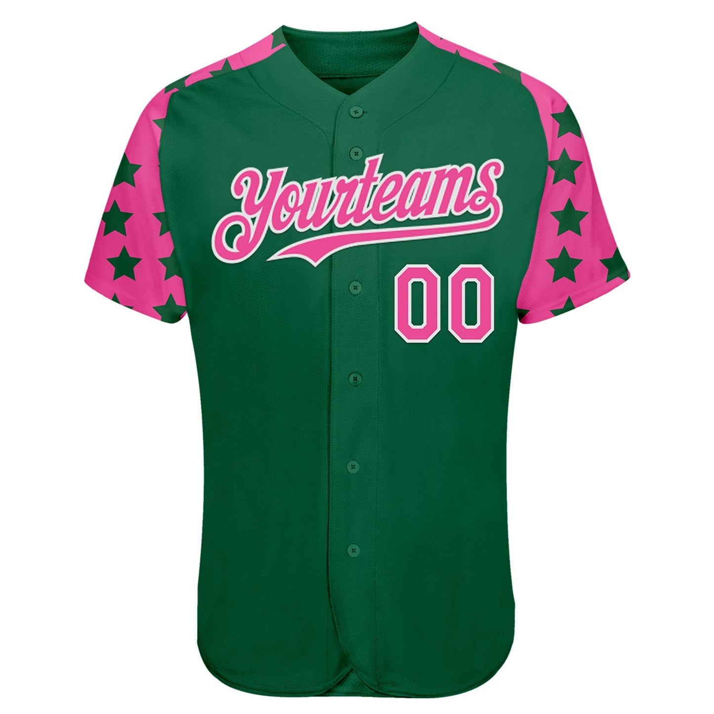 Custom Green Pink-White Star Raglan Sleeves Authentic Baseball Jersey baseball jersey product view 2