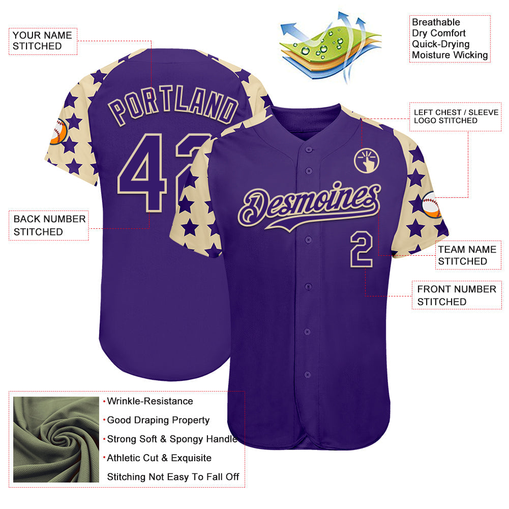 Custom Purple Cream Star Raglan Sleeves Authentic Baseball Jersey baseball jersey product view 3