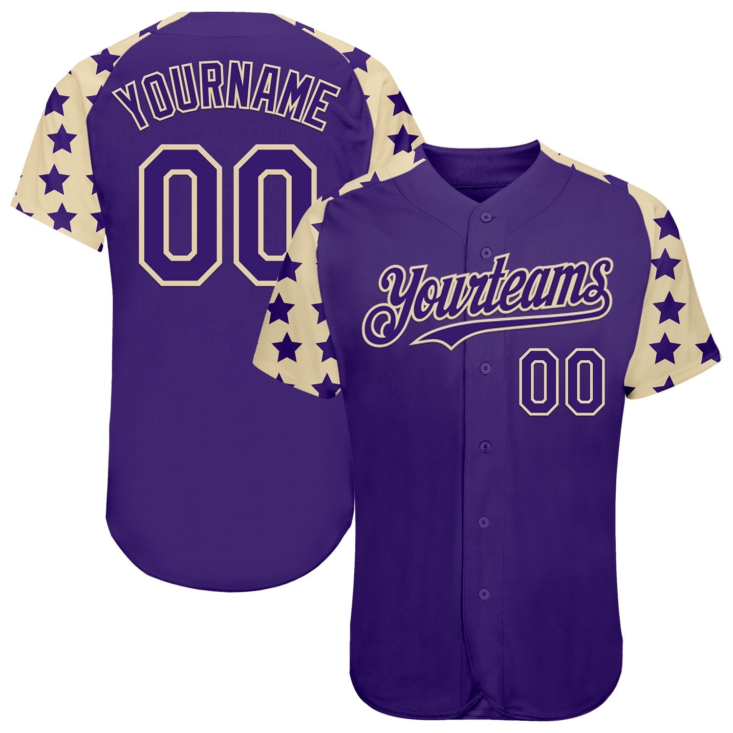 Custom Purple Cream Star Raglan Sleeves Authentic Baseball Jersey baseball jersey product view 1