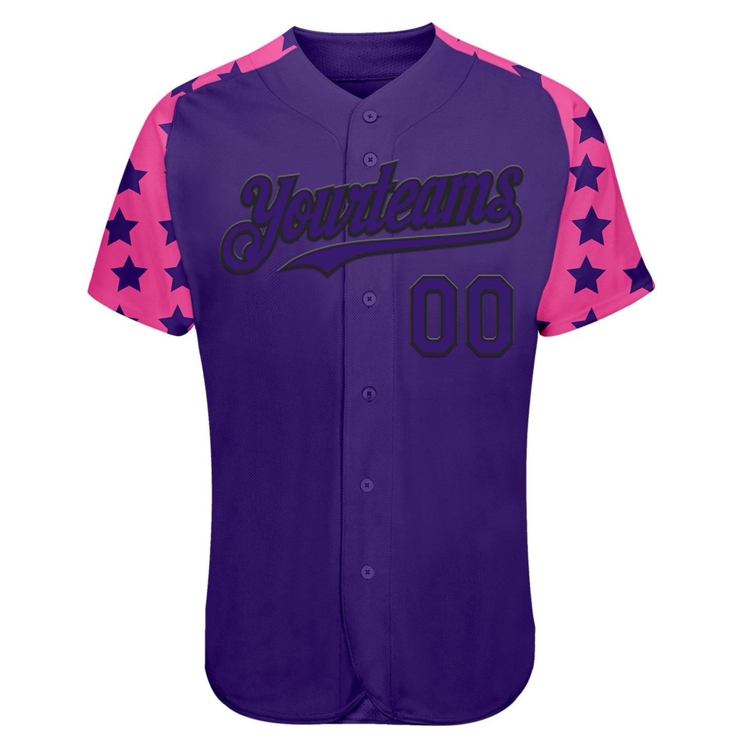Custom Purple Black-Pink Star Raglan Sleeves Authentic Baseball Jersey baseball jersey product view 2