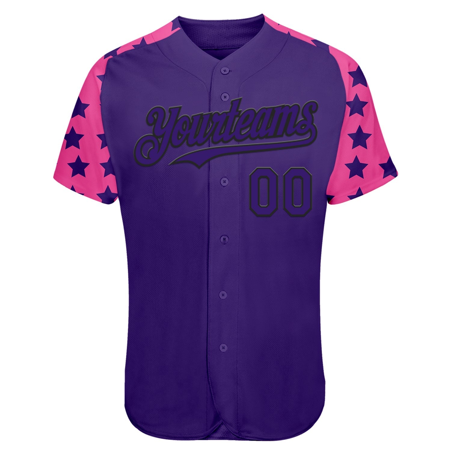 Custom Purple Black-Pink Star Raglan Sleeves Authentic Baseball Jersey baseball jersey product view 2