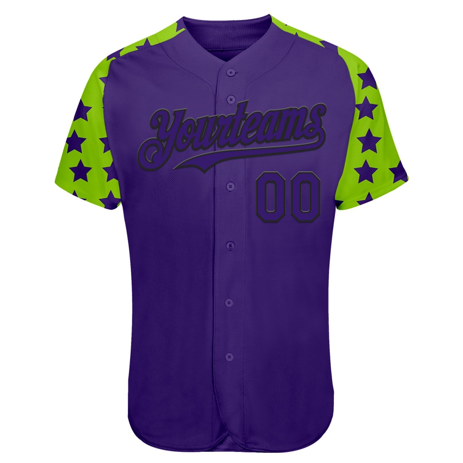 Custom Purple Black-Neon Green Star Raglan Sleeves Authentic Baseball Jersey baseball jersey product view 2