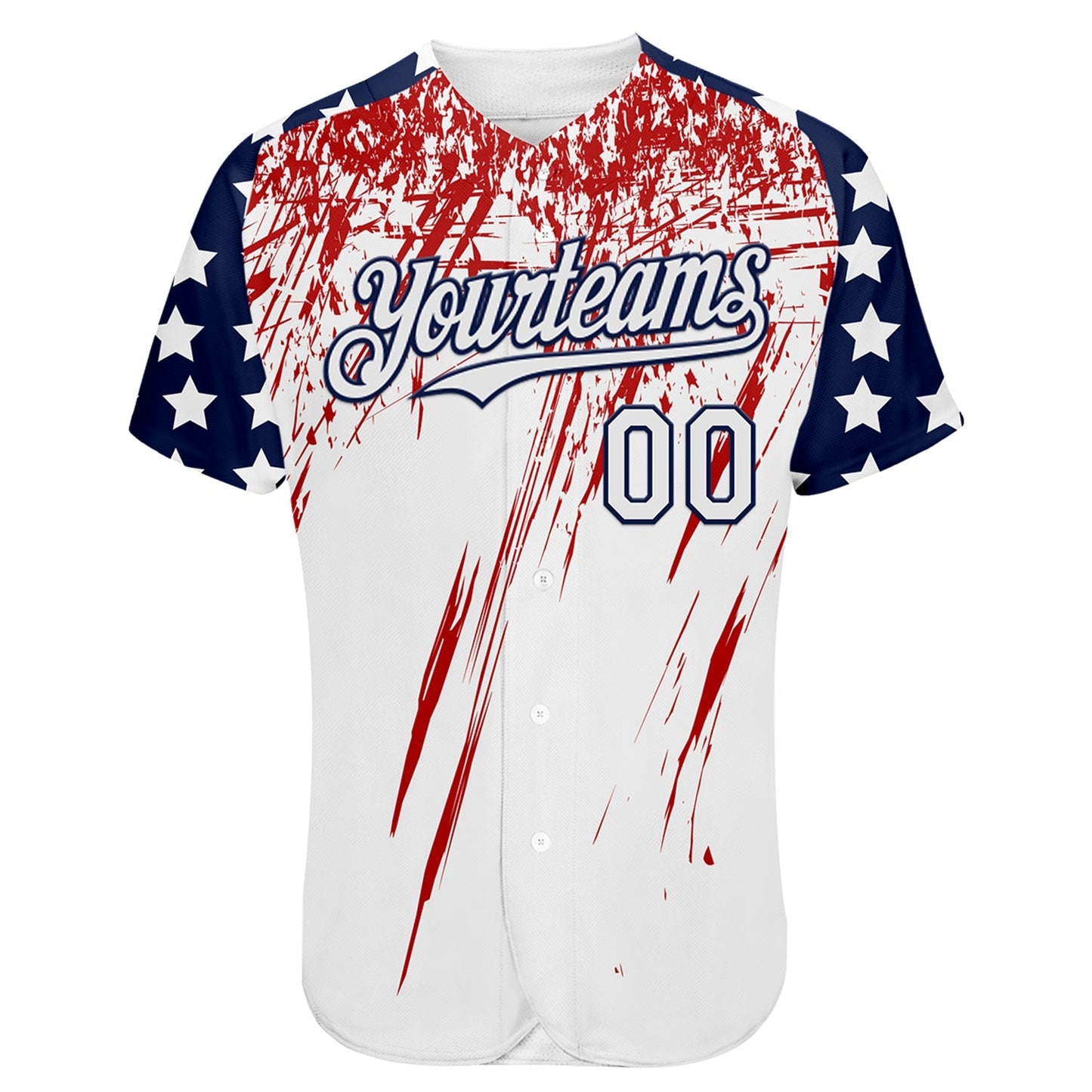 Custom White Navy-Red Splatter Brush Stroke Star Raglan Sleeves Authentic Baseball Jersey baseball jersey product view 2