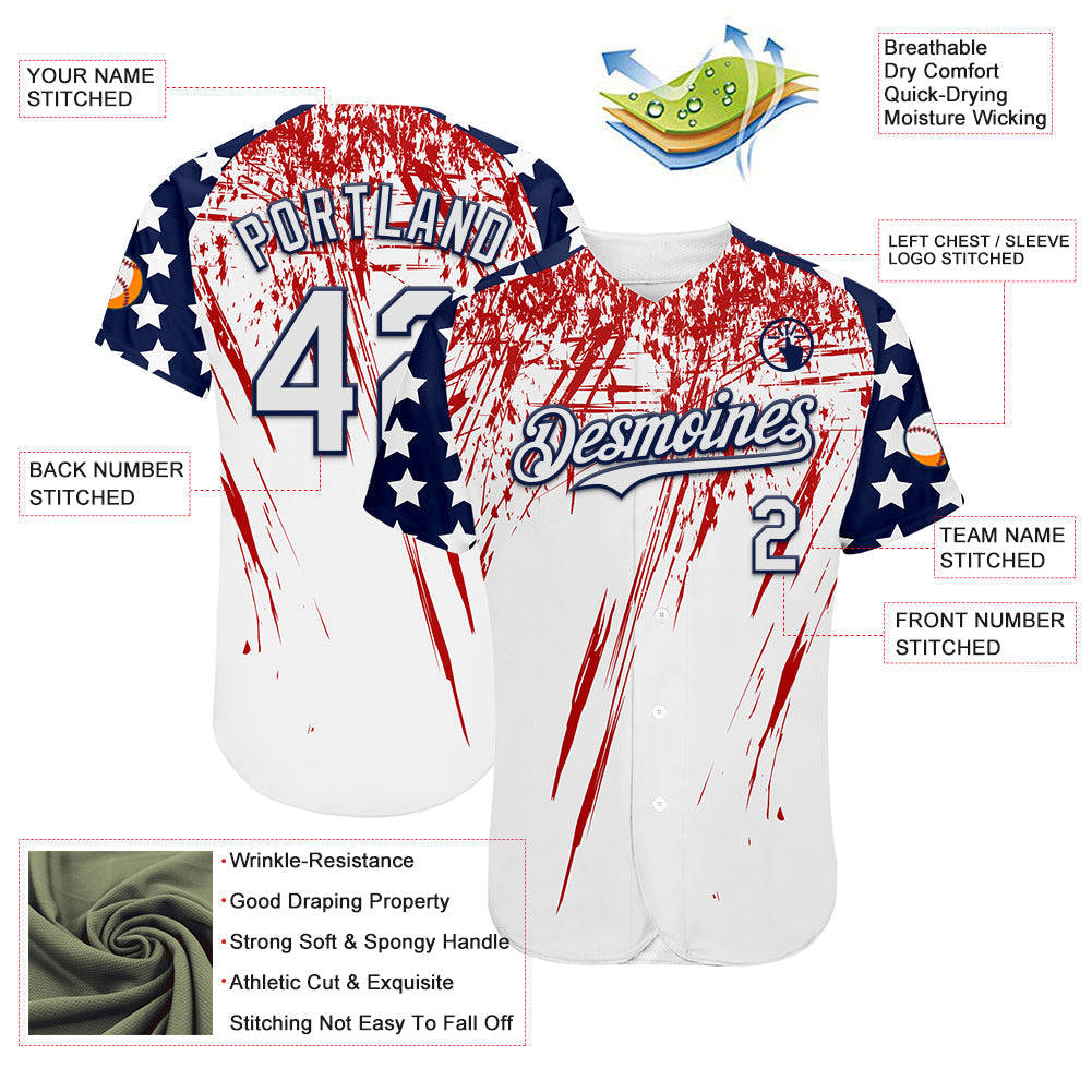 Custom White Navy-Red Splatter Brush Stroke Star Raglan Sleeves Authentic Baseball Jersey baseball jersey product view 3