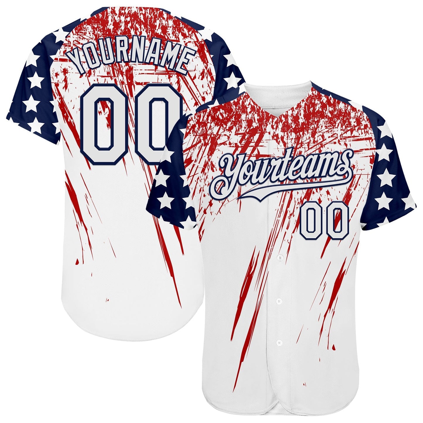 Custom White Navy-Red Splatter Brush Stroke Star Raglan Sleeves Authentic Baseball Jersey baseball jersey product view 1