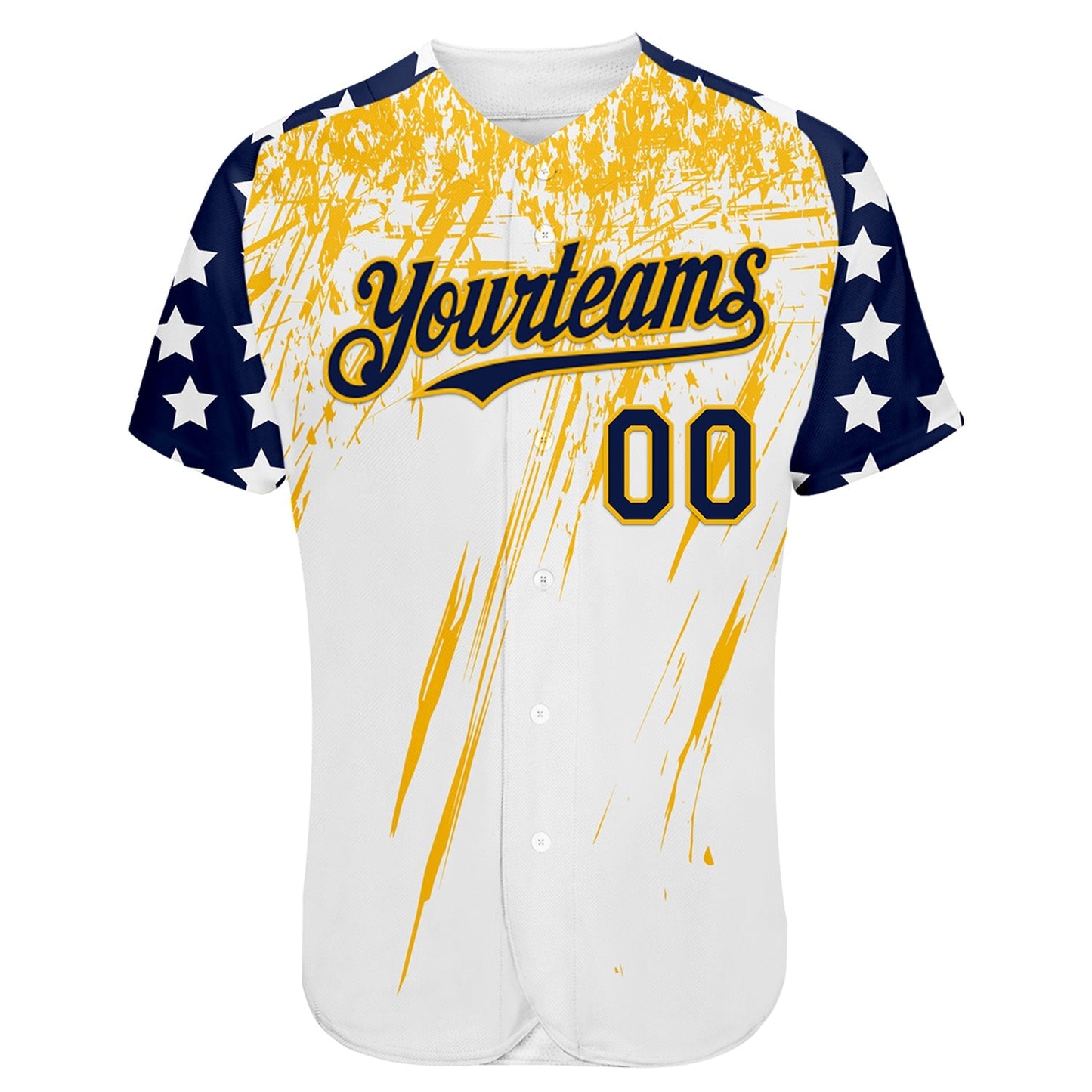 Custom White Navy-Gold Splatter Brush Stroke Star Raglan Sleeves Authentic Baseball Jersey baseball jersey product view 2