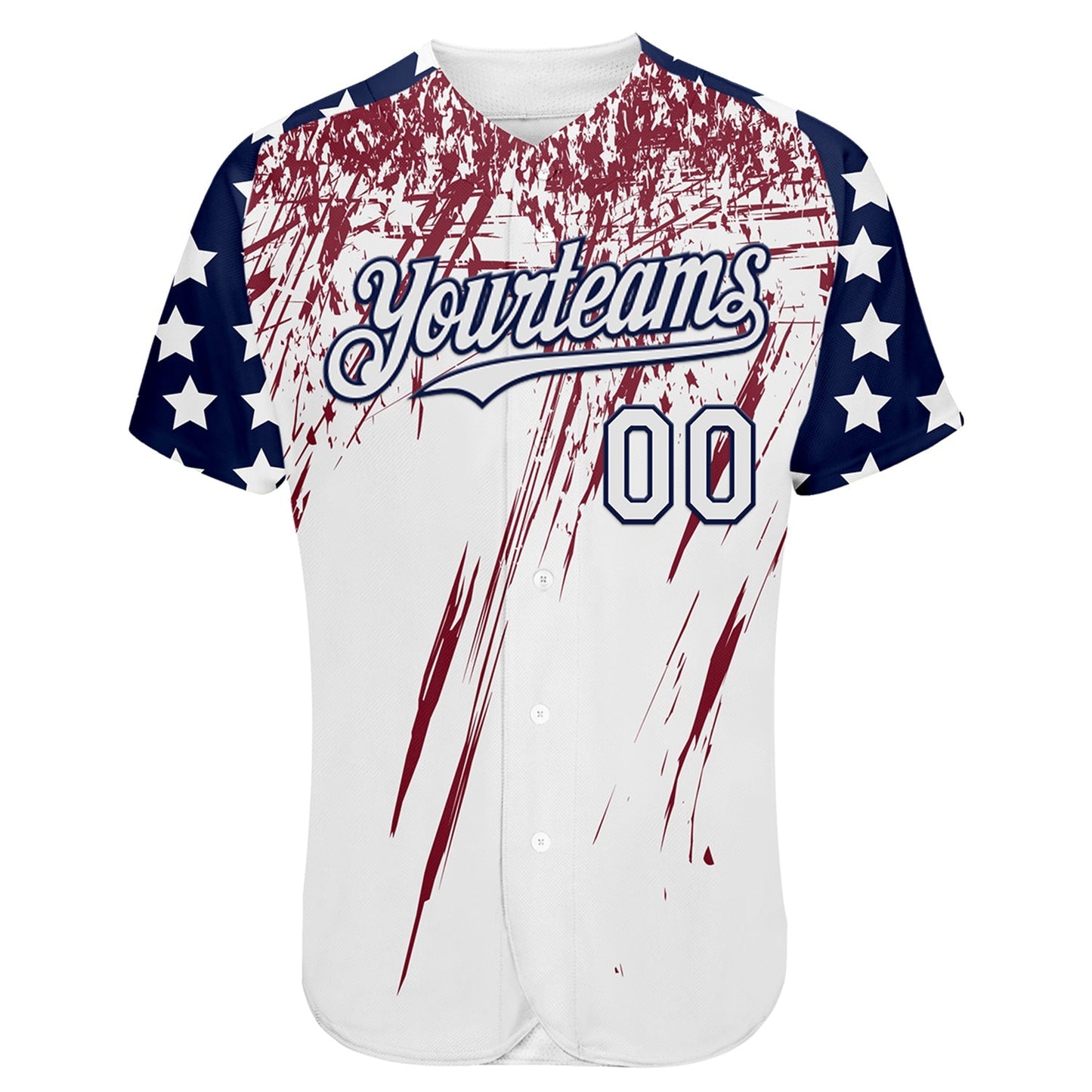 Custom White Navy-Crimson Splatter Brush Stroke Star Raglan Sleeves Authentic Baseball Jersey baseball jersey product view 2